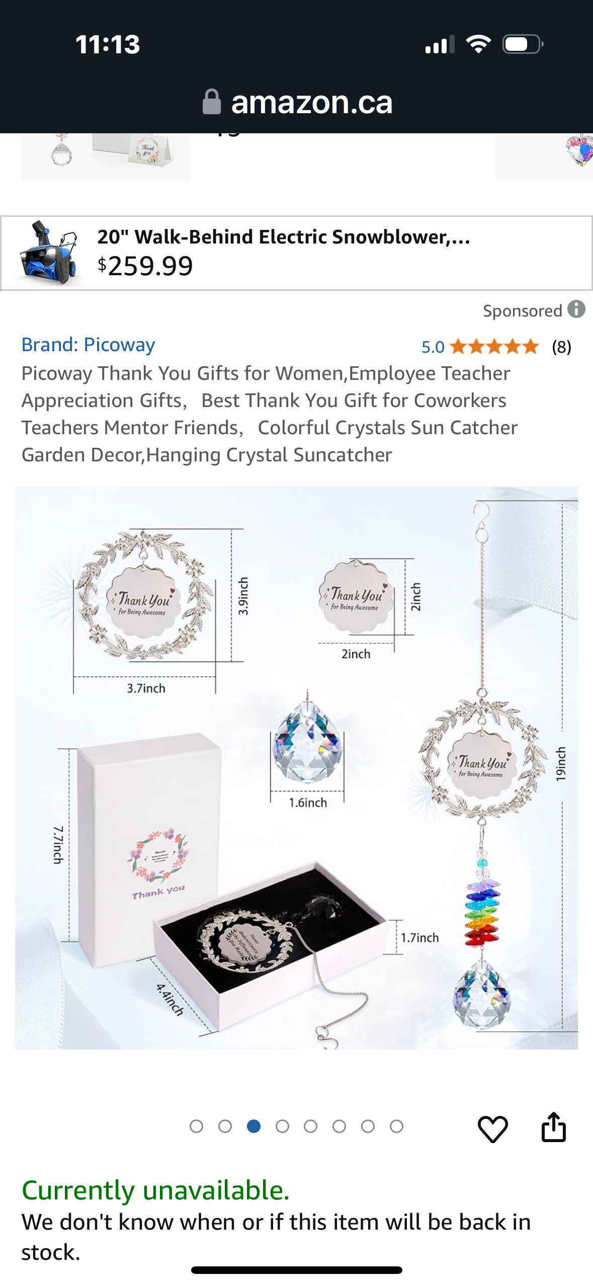 Picoway Thank You Gifts for Women,Employee Teacher Appreciation Gifts,Best Thank You Gift for Coworkers Teachers Mentor Friends,Colorful Crystals Sun Catcher Garden Decor,Hanging Crystal Suncatcher