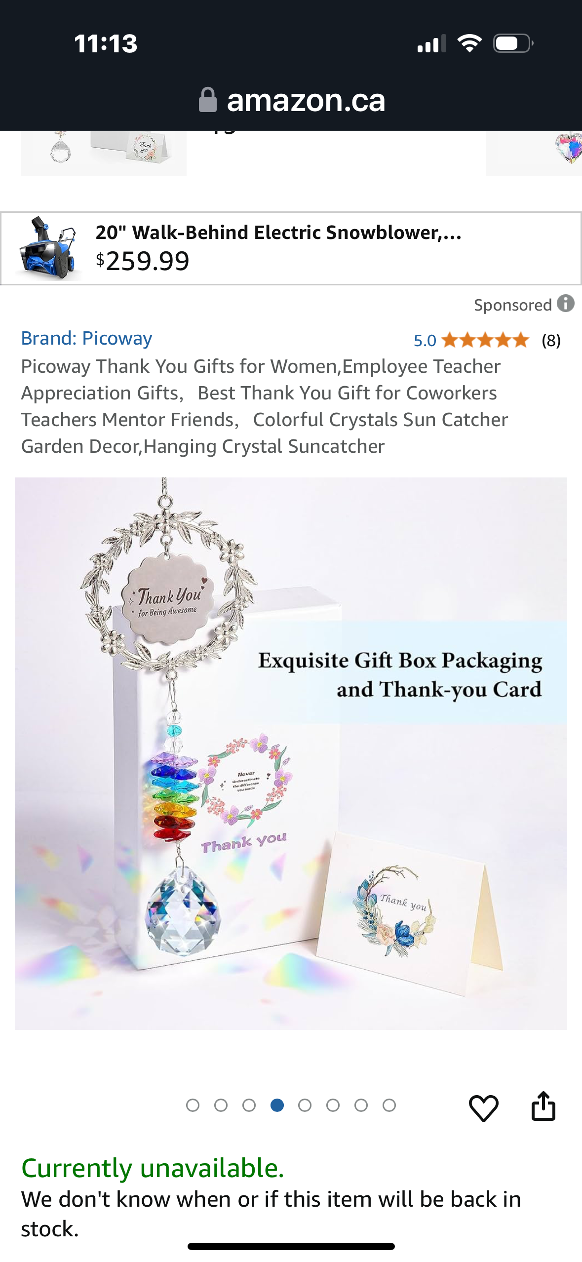 Picoway Thank You Gifts for Women,Employee Teacher Appreciation Gifts,Best Thank You Gift for Coworkers Teachers Mentor Friends,Colorful Crystals Sun Catcher Garden Decor,Hanging Crystal Suncatcher