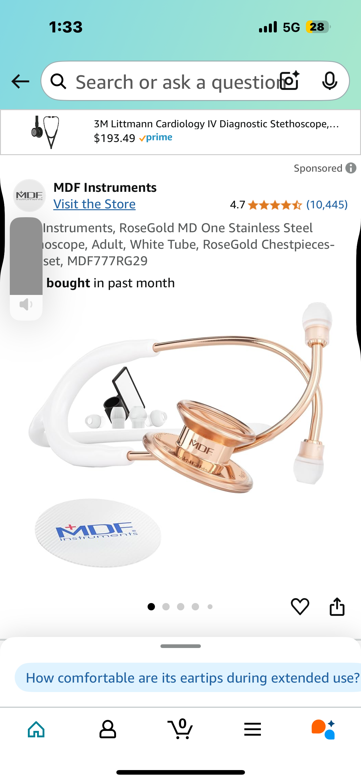 MDF Instruments, RoseGold MD One Stainless Steel Stethoscope, Adult, White Tube, RoseGold Chestpieces-Headset, MDF777RG29