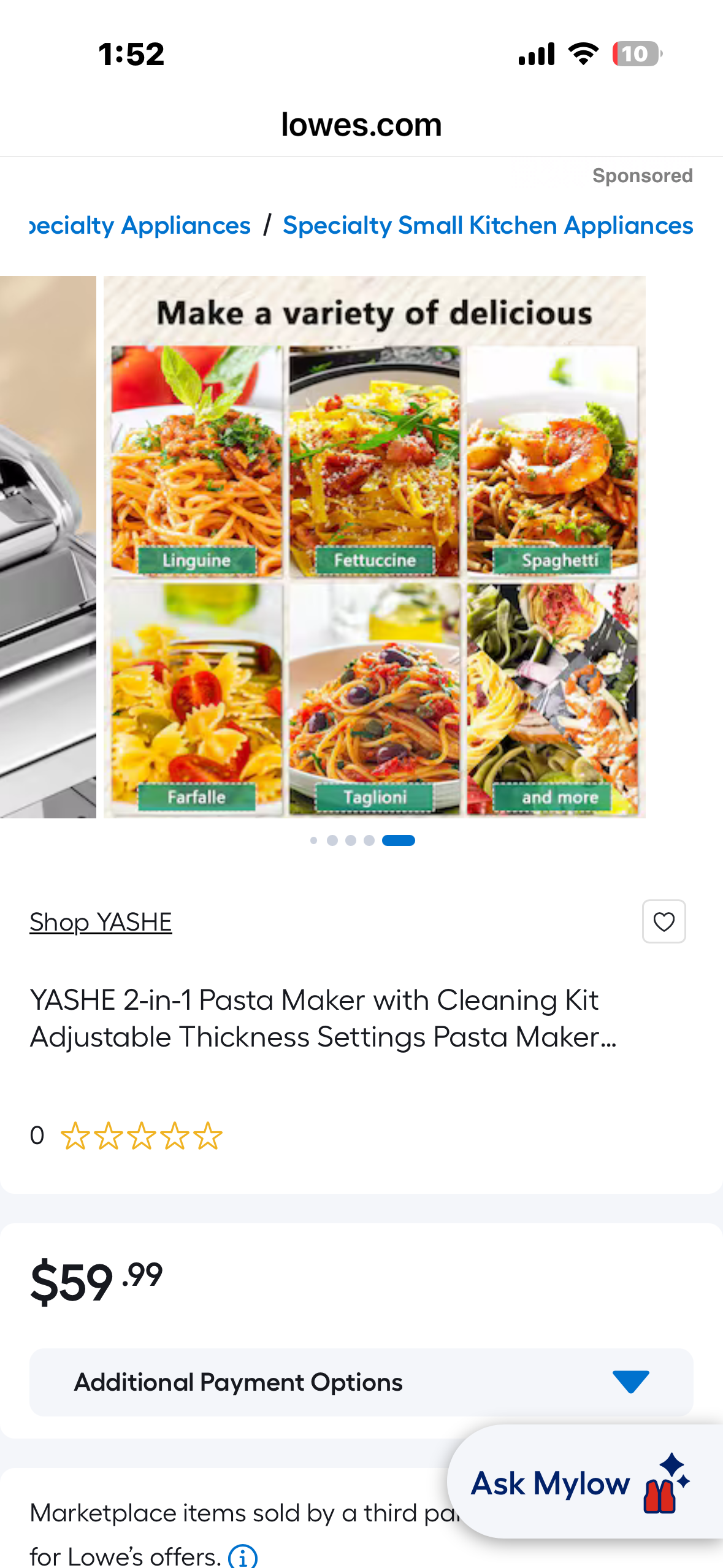 Pasta Maker Machine - Adjustable Thickness Settings, Aluminum Alloy Pasta Roller & 2 Width Cutters for Fresh Spaghetti, Fettuccini, Lasagna, Dumplings - Stainless Steel, Silver