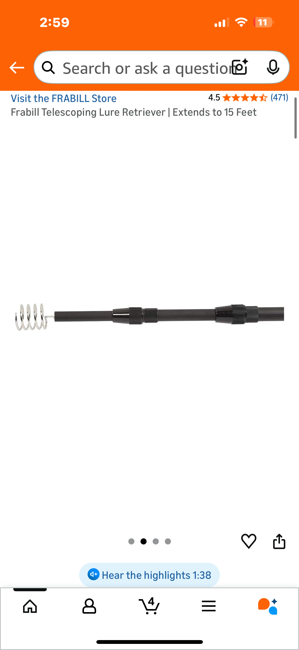 Frabill Telescoping Lure Retriever | Extends to 15 Feet (W559)