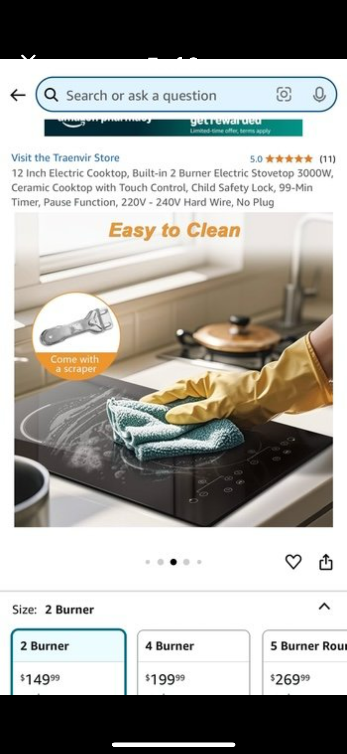 New - 12 Inch Electric Cooktop, Built-in 2 Burner Electric Stovetop 3000W, Ceramic Cooktop with Touch Control, Child Safety Lock (L532)