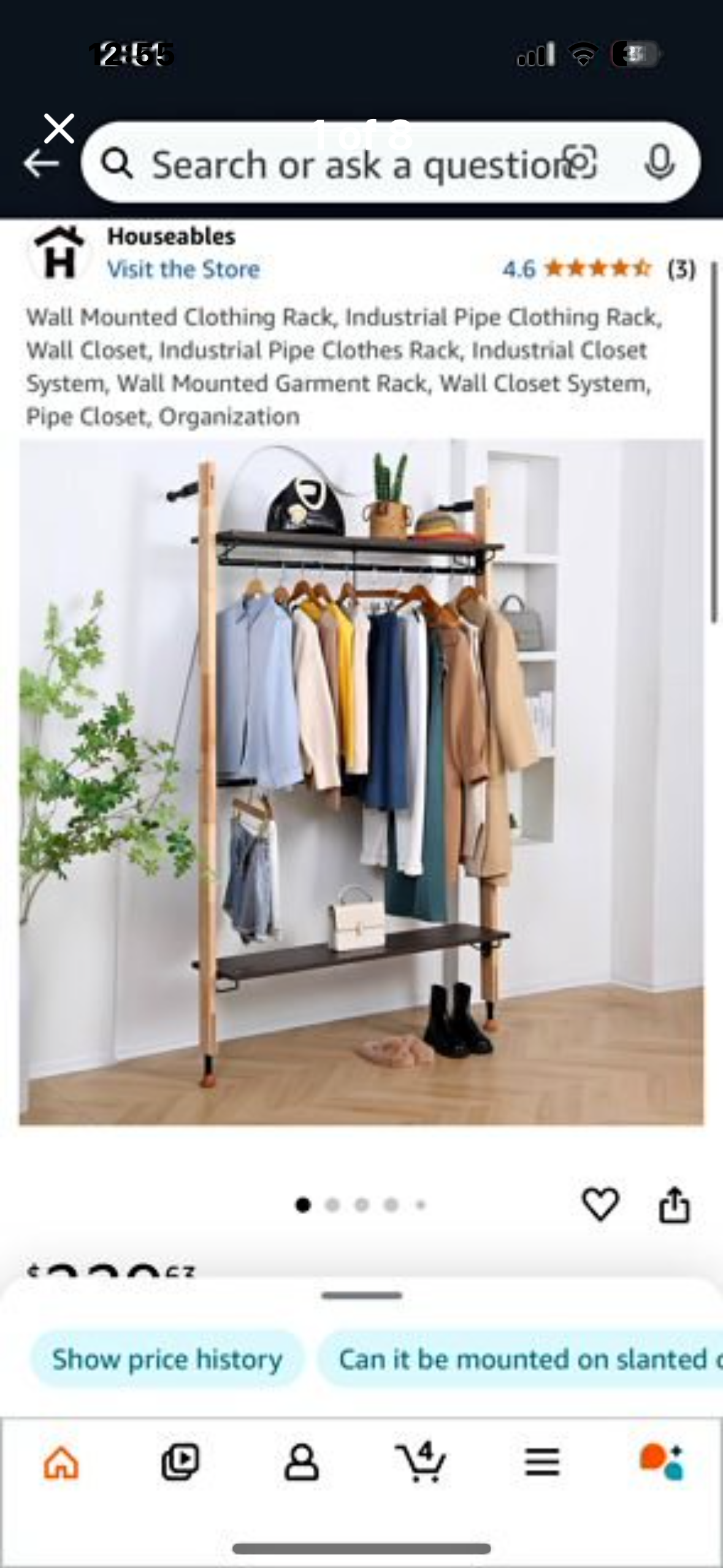 New - Industrial Pipe Clothing Rack. Wall Mounted Garment Rack, Wall Closet System (B525)