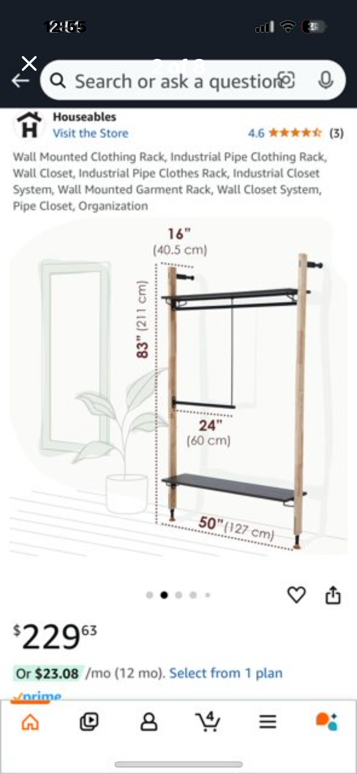 New - Industrial Pipe Clothing Rack. Wall Mounted Garment Rack, Wall Closet System (B525)