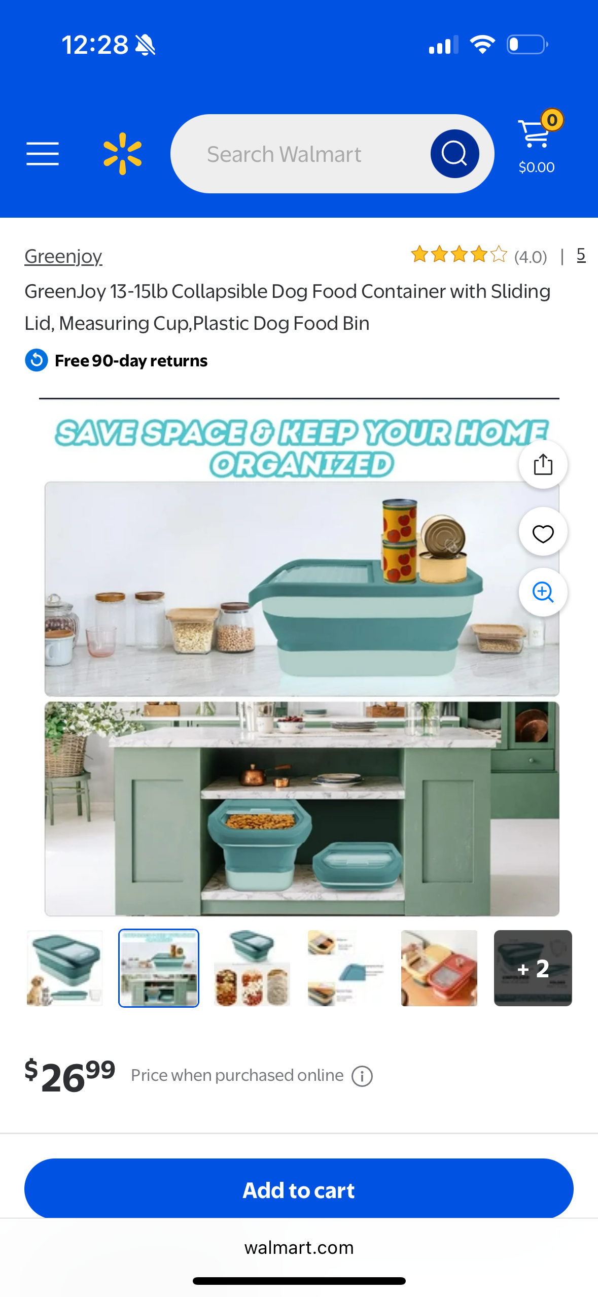 GreenJoy 13-15lb Collapsible Dog Food Container with Sliding Lid, Measuring Cup,Plastic Dog Food Bin