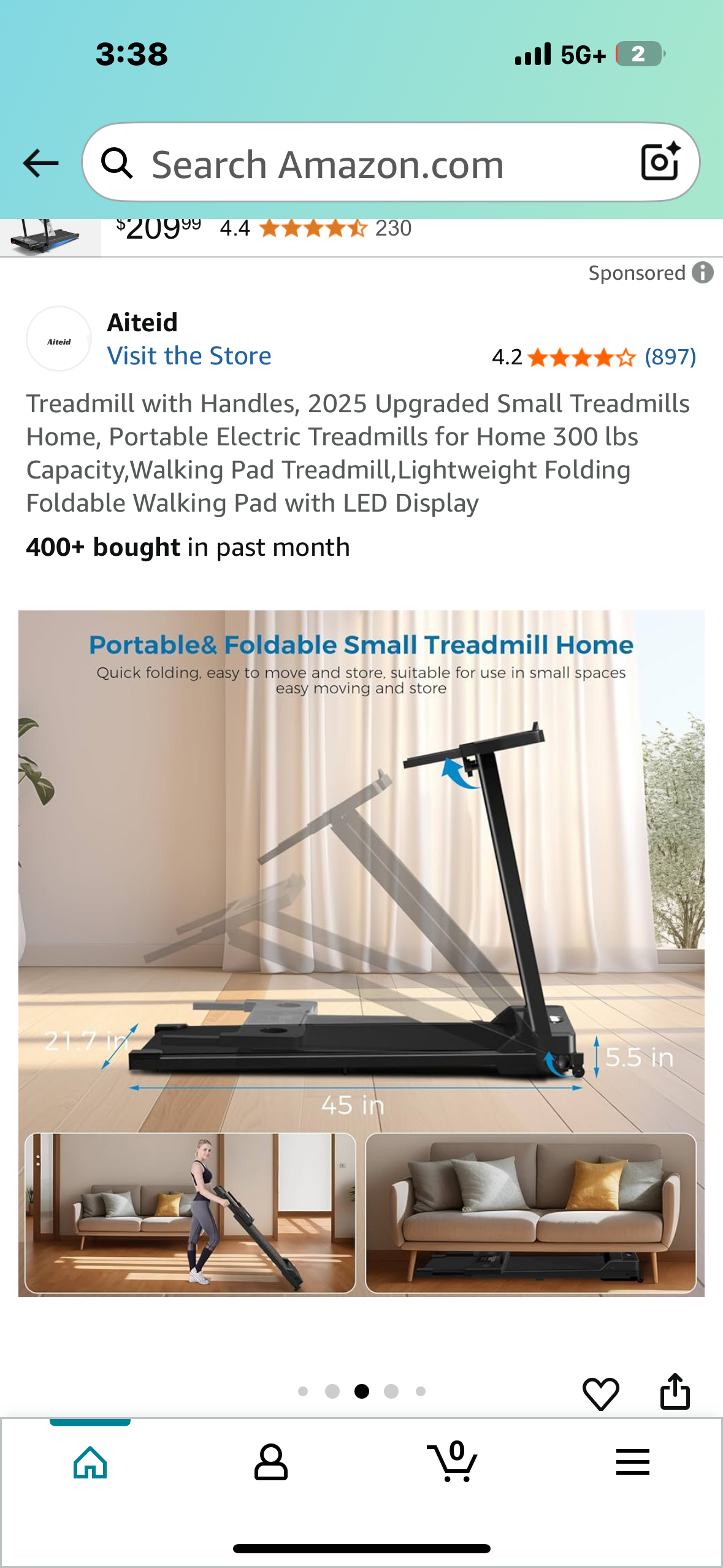 Treadmill with Handles, Upgraded Small Portable Treadmill for Home, 300 lbs Capacity,Walking Pad Treadmill,Lightweight Foldable Walking Pad with LED Display (W511)