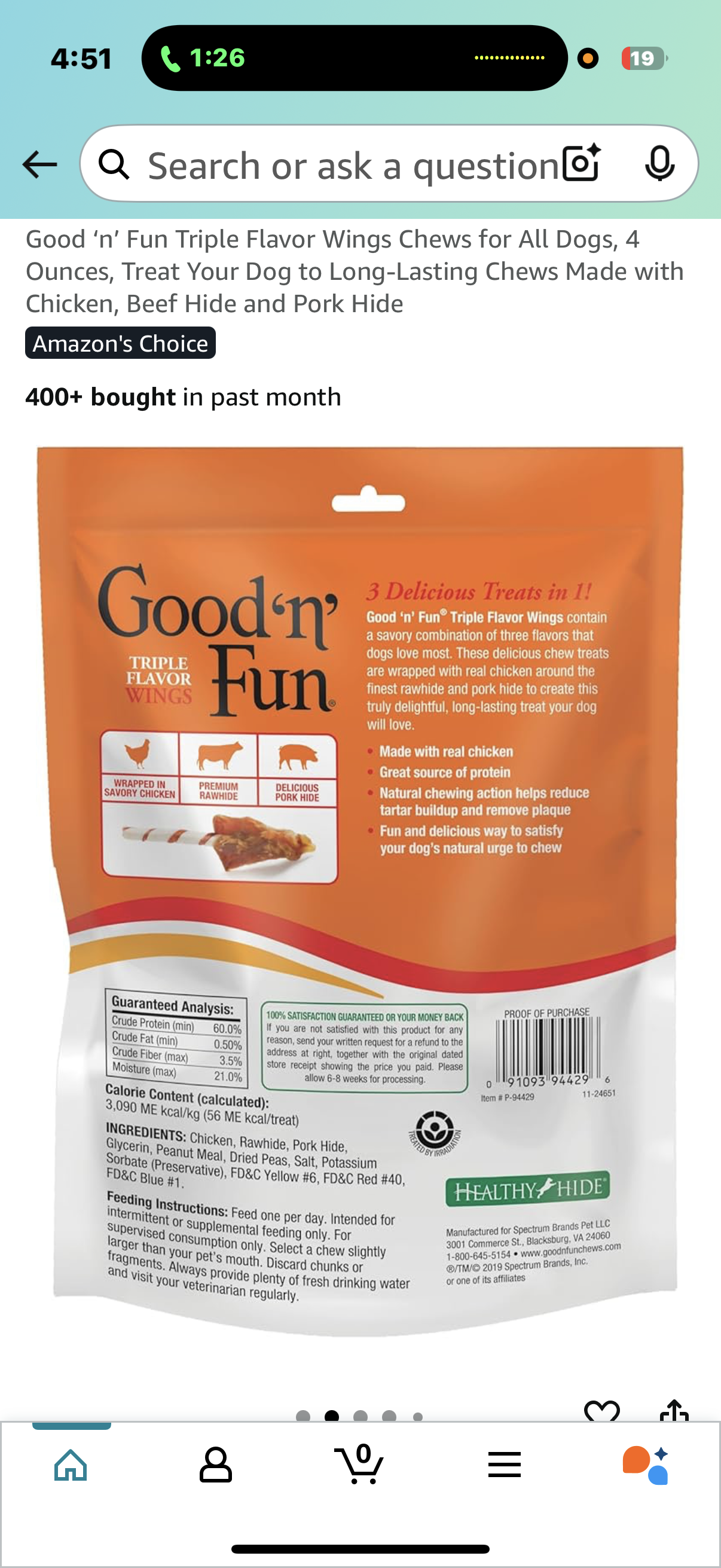 Good ‘n’ Fun Triple Flavor Wings Chews for All Dogs, 4 Ounces, Treat Your Dog to Long-Lasting Chews Made with Chicken, Beef Hide and Pork Hide