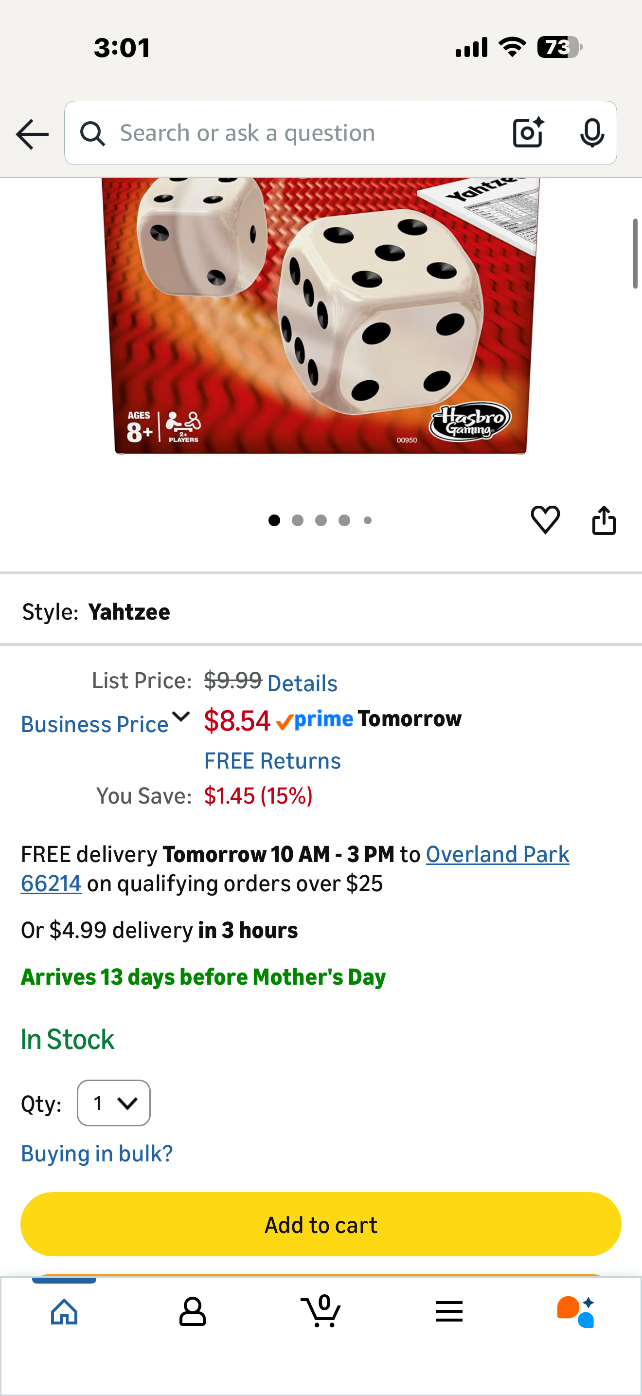 Hasbro Gaming Yahtzee Game, Fast-Playing Dice Games for Kids, Teens, and Adults, Strategy Games, Family Games for Kids, 2 or More Players, Ages 8 and Up