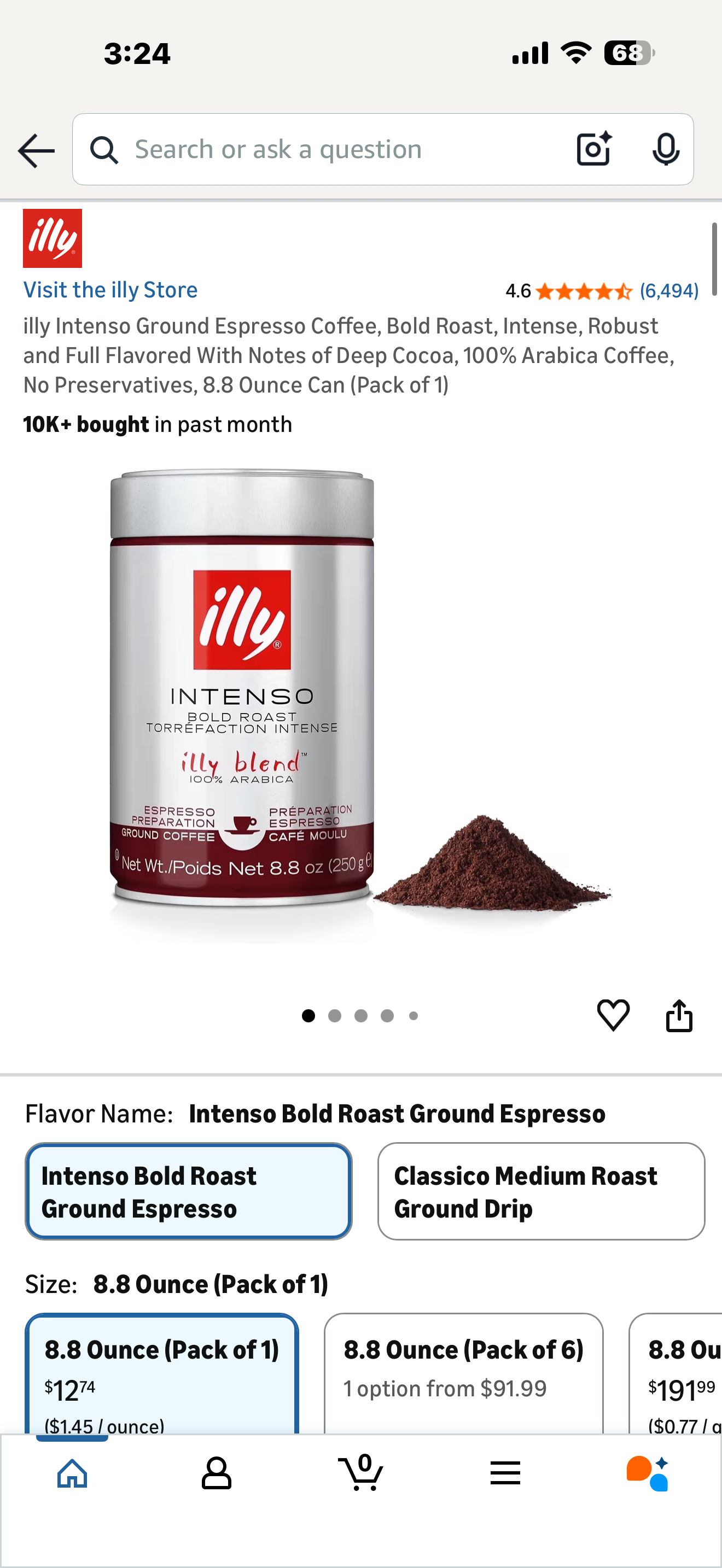 illy Intenso Ground Espresso Coffee, Bold Roast, Intense, Robust and Full Flavored With Notes of Deep Cocoa, 100% Arabica Coffee, No Preservatives, 8.8 Ounce Can (Best By 6/2027)