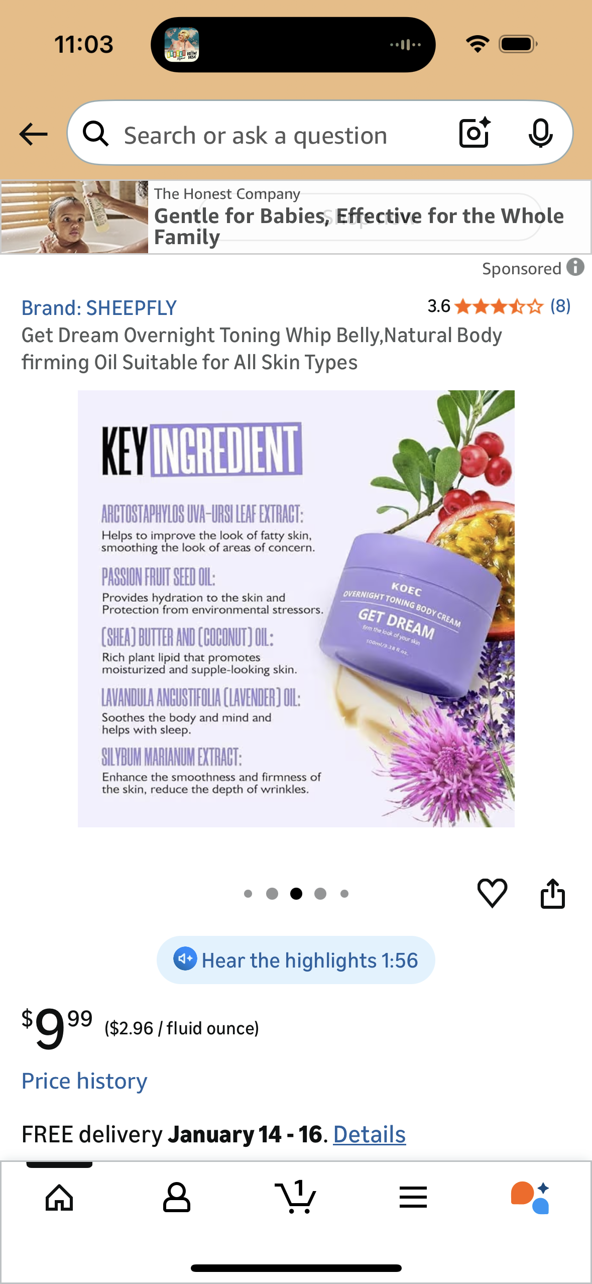 ‼️2 for $4‼️Overnight Toning Body Cream