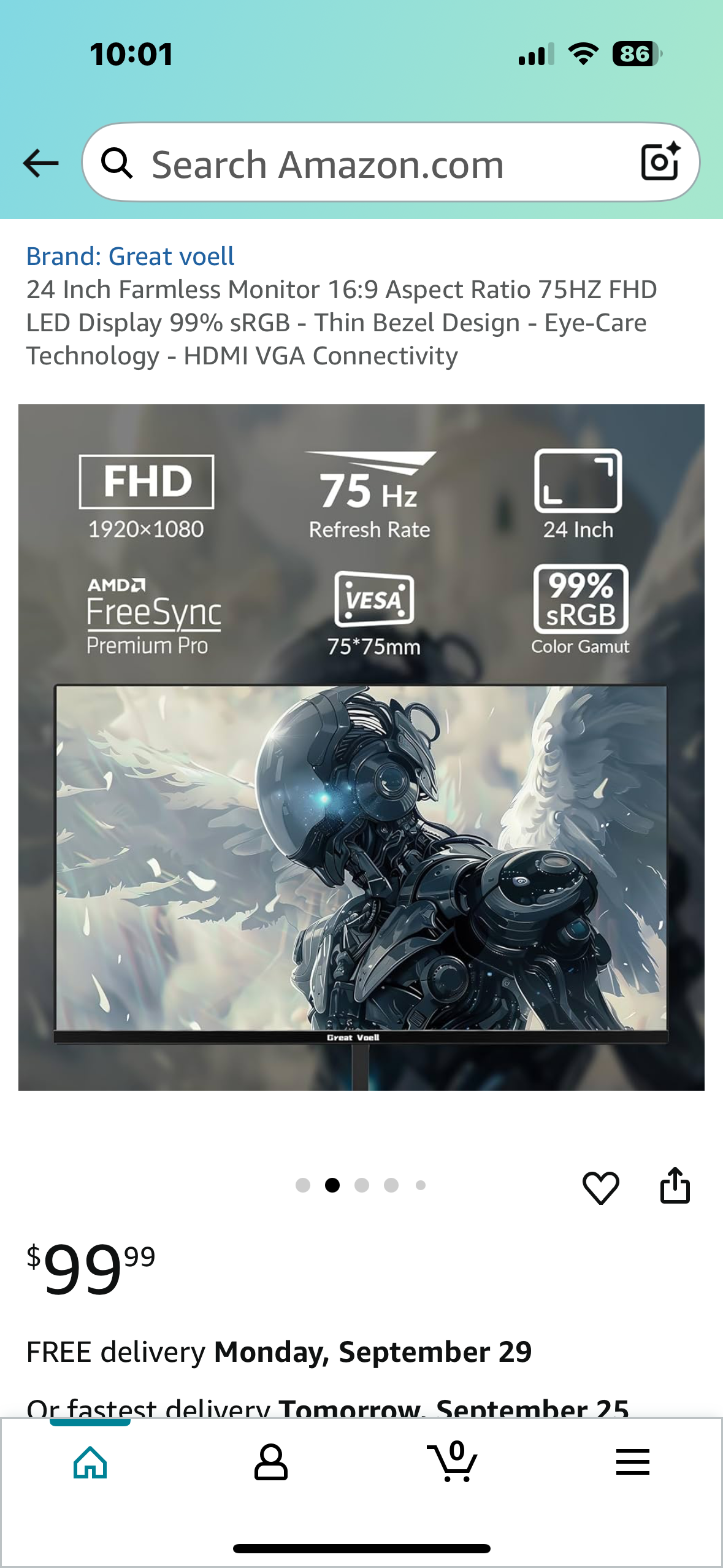 24” Monitor, 16:9 Aspect Ratio, 75HZ FHD LED Display 99% sRGB - Thin Bezel Design - Eye-Care Technology - HDMI VGA Connectivity (R669)