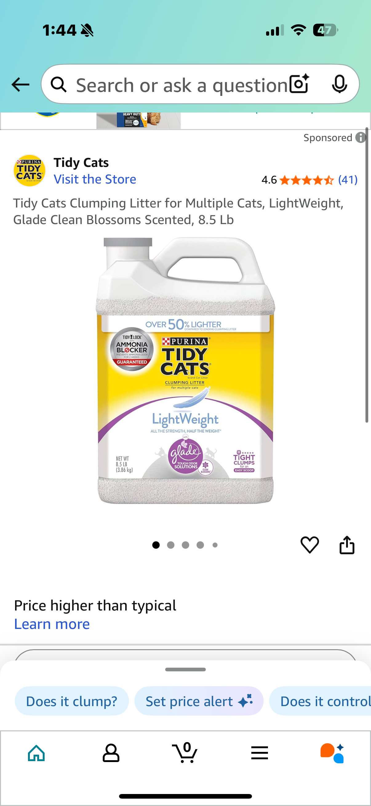 Tidy Cats Clumping Litter for Multiple Cats, LightWeight, Glade Clean Blossoms Scented, 8.5 Lb