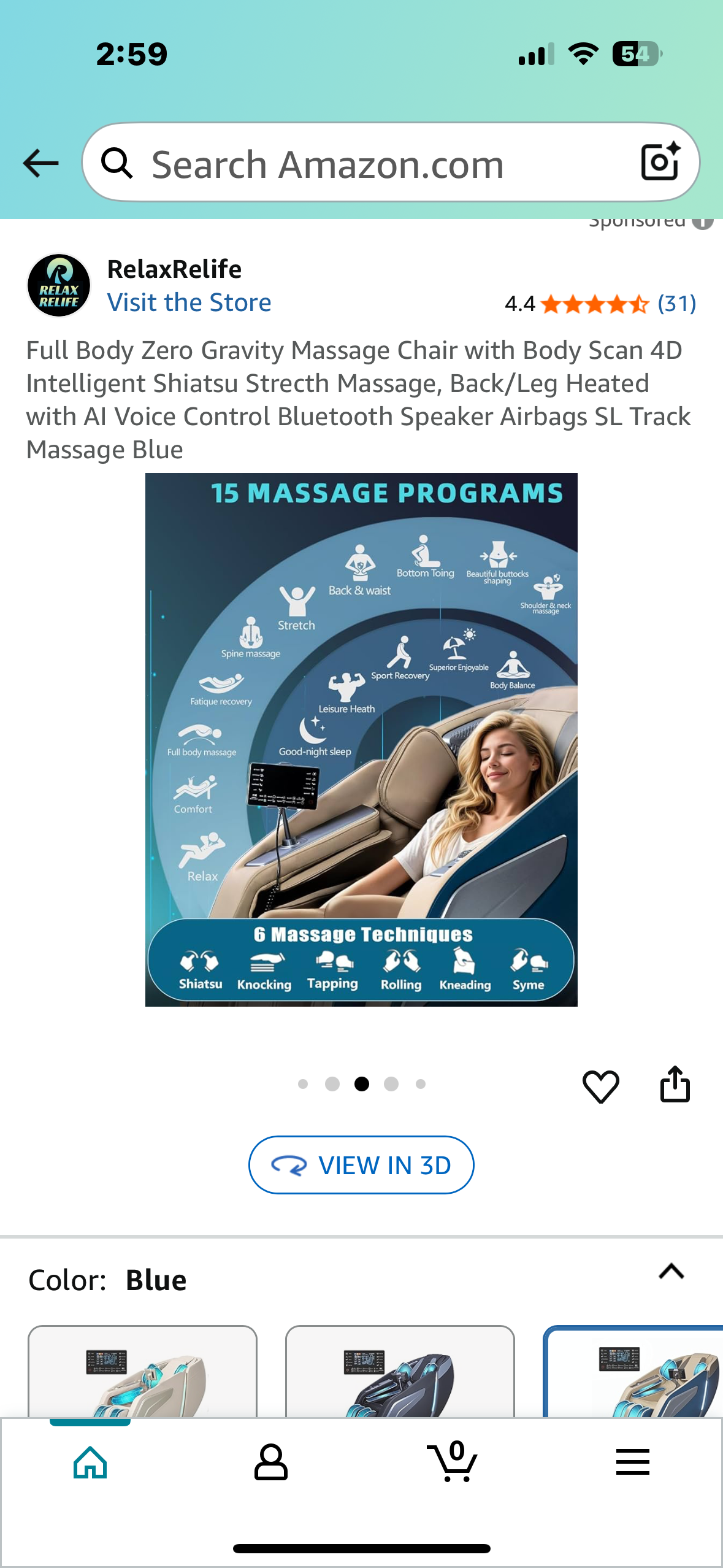 Full Body Zero Gravity Massage Chair with Body Scan, 4D Intelligent Shiatsu Strecth Massage, Back/Leg Heated with Al Voice Control, Bluetooth Speaker, Airbags, SL Track Massage, Blue (R670)
