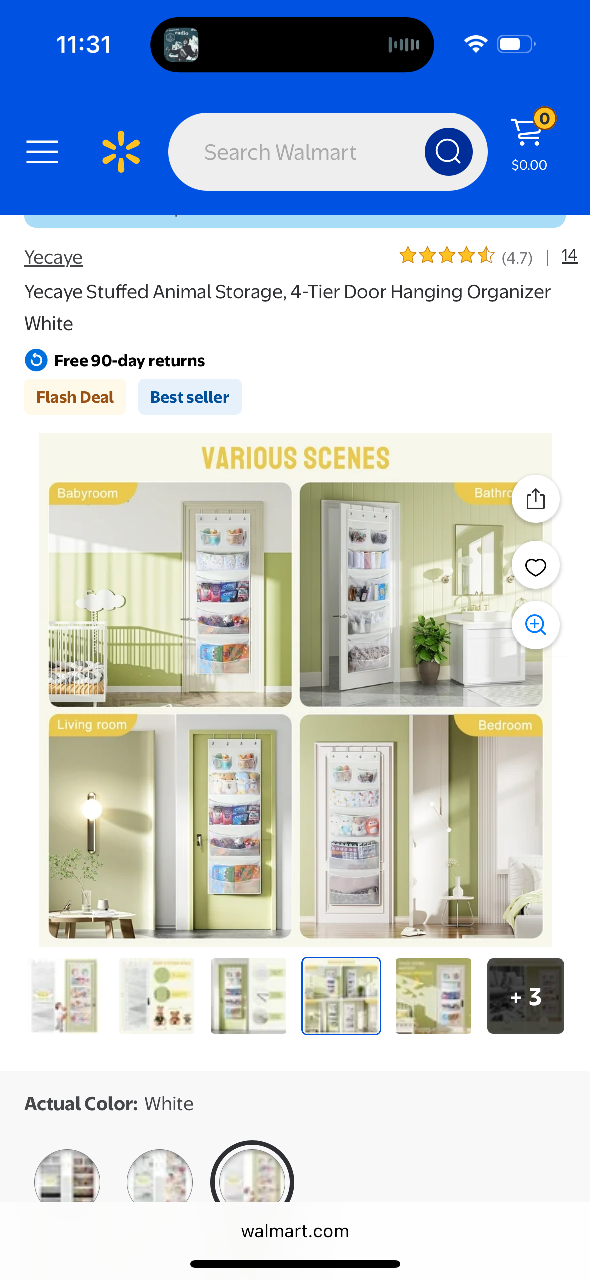 Yecaye Stuffed Animal Storage, 4-Tier Door Hanging Organizer White