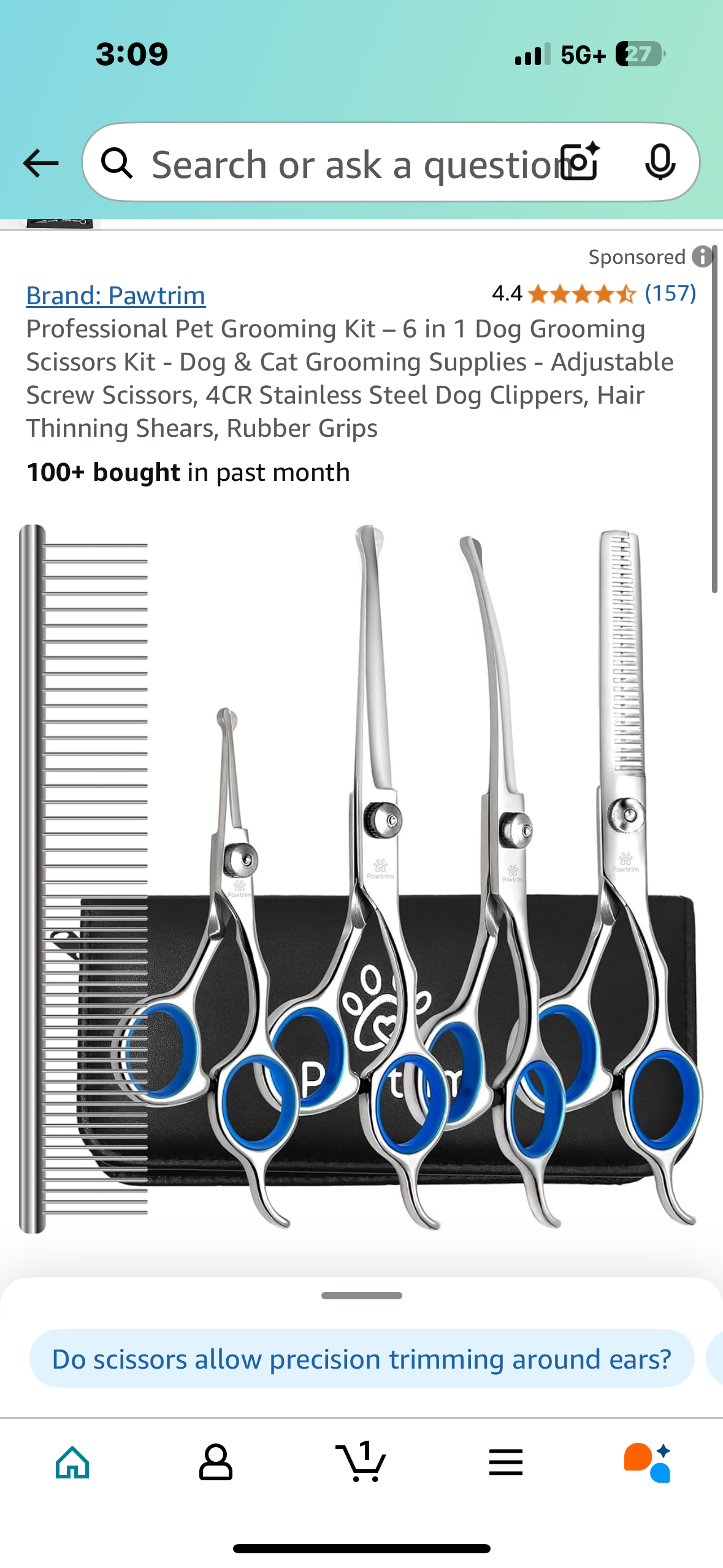 Professional Pet Grooming Kit – 6 in 1 Dog Grooming Scissors Kit - Dog & Cat Grooming Supplies - Adjustable Screw Scissors, 4CR Stainless Steel Dog Clippers, Hair Thinning Shears, Rubber Grips