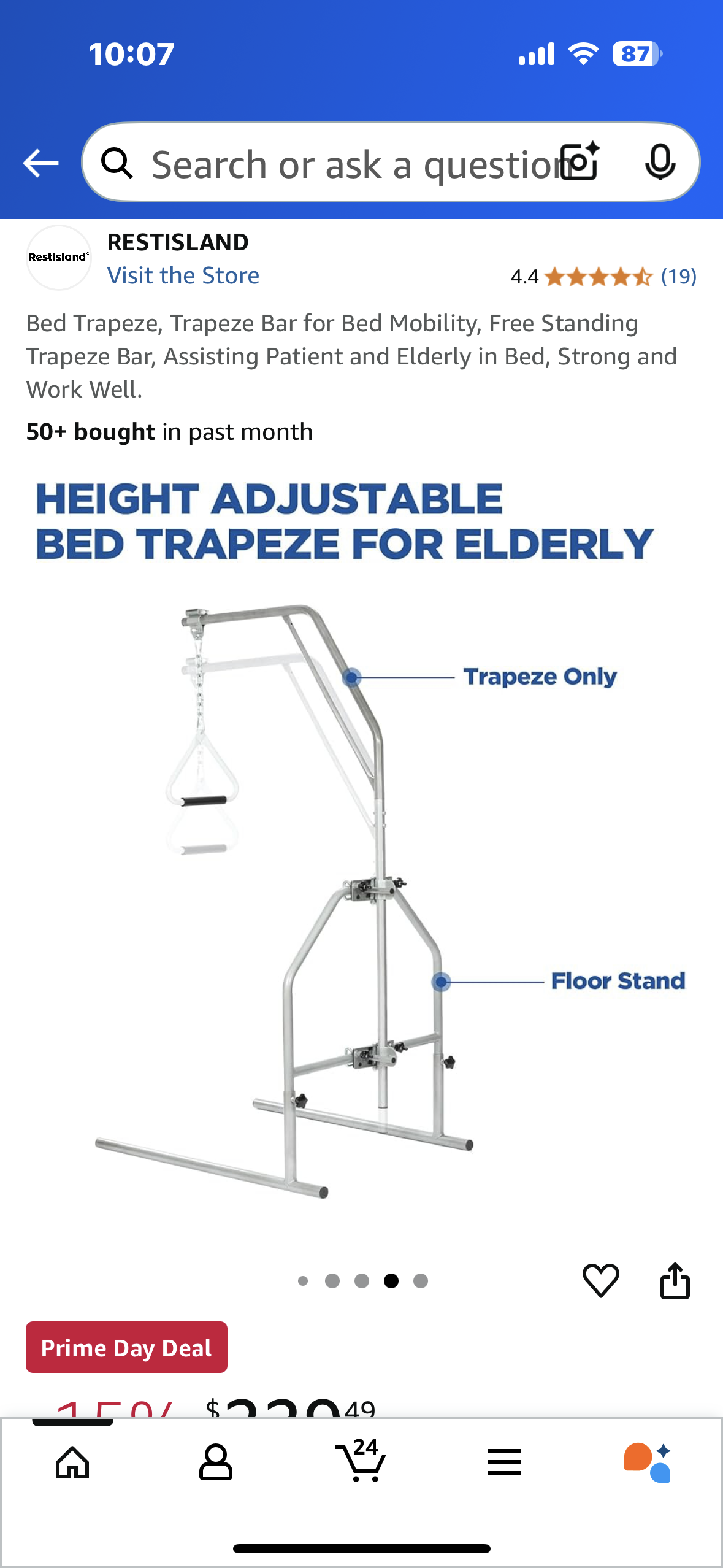 New - Trapeze Bar for Bed Mobility, Free Standing Trapeze Bar (B939)