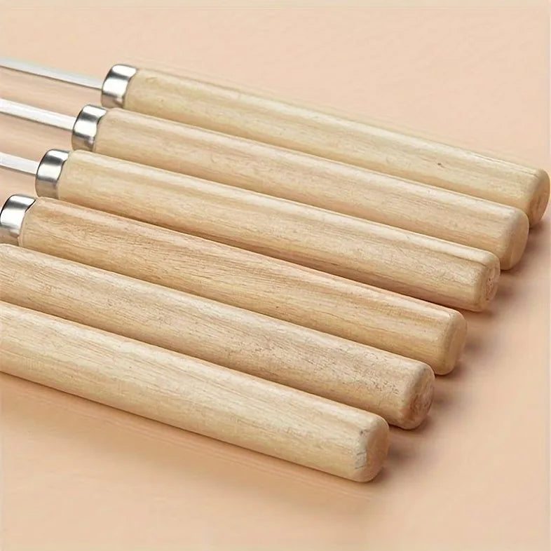 10PCS Stainless Steel, 13 inch BBQ SkewerS, with Wood Handle for BBQ Camping Cookware Campfire Grill Cooking