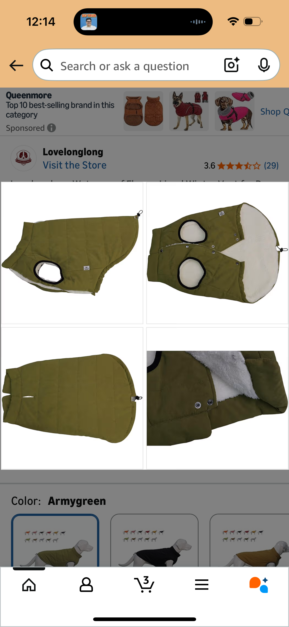 Lovelonglong Waterproof Fleece-Lined Winter Vest for Dogs Button Style Dog Warm Coats ArmyGreen (Sizes Vary)