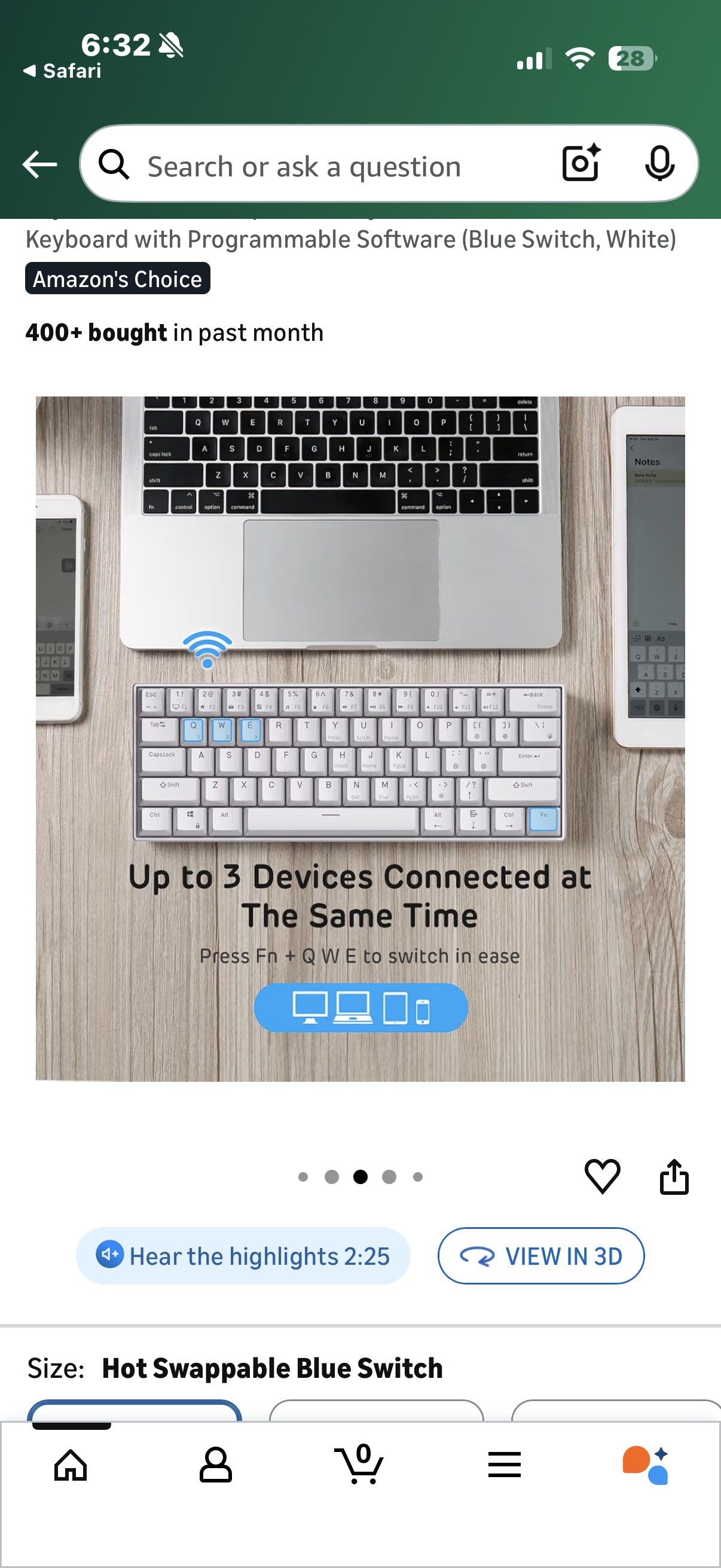 RK ROYAL KLUDGE RK61 Wireless 60% Mechanical Gaming Keyboard, Ultra-Compact 60 Keys Bluetooth Mechanical Keyboard with Programmable Software (Blue Switch, White