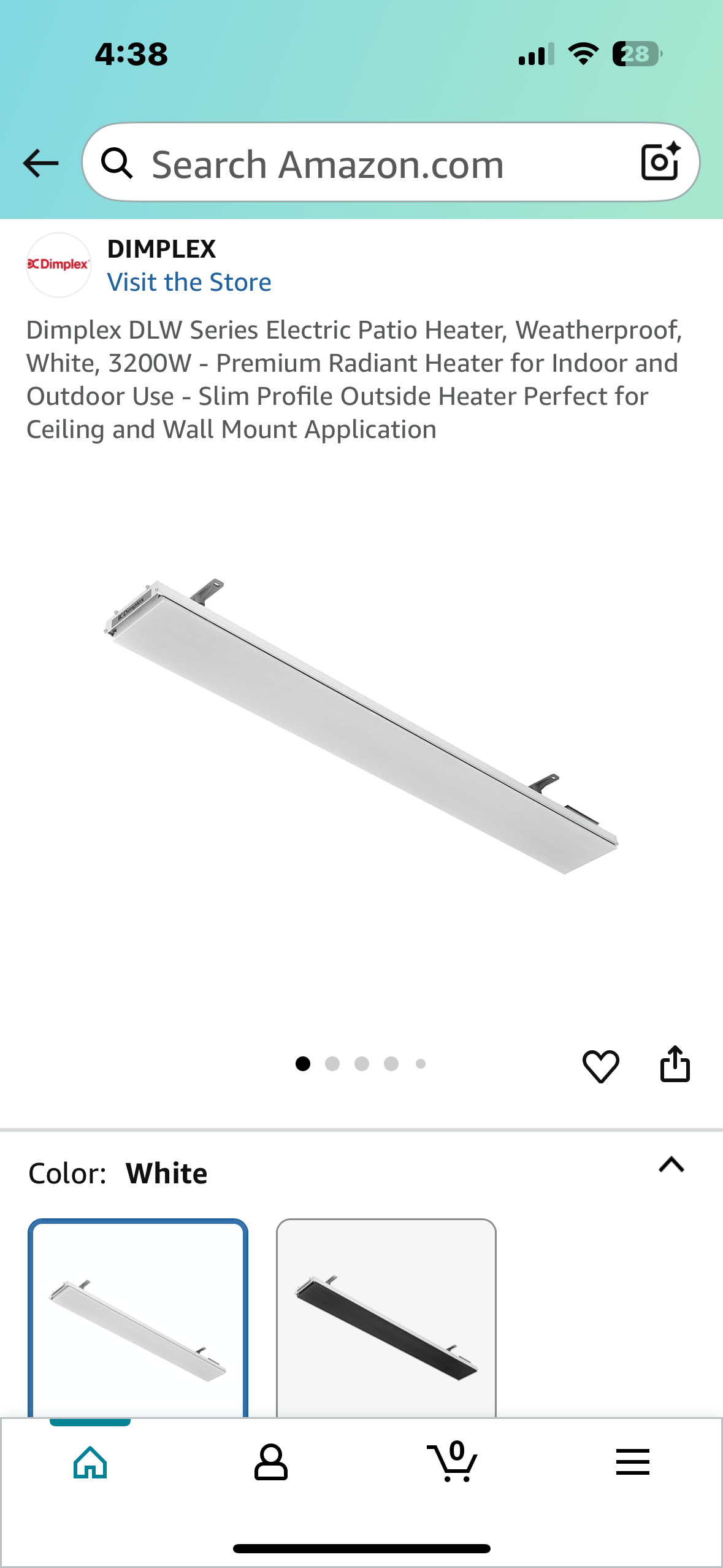 Dimplex DLW Series Electric Patio Heater, Weatherproof, White, 3200W - Premium Radiant Heater for Indoor and Outdoor Use - Slim Profile Outside Heater Perfect for Ceiling and Wall Mount Application (R672)