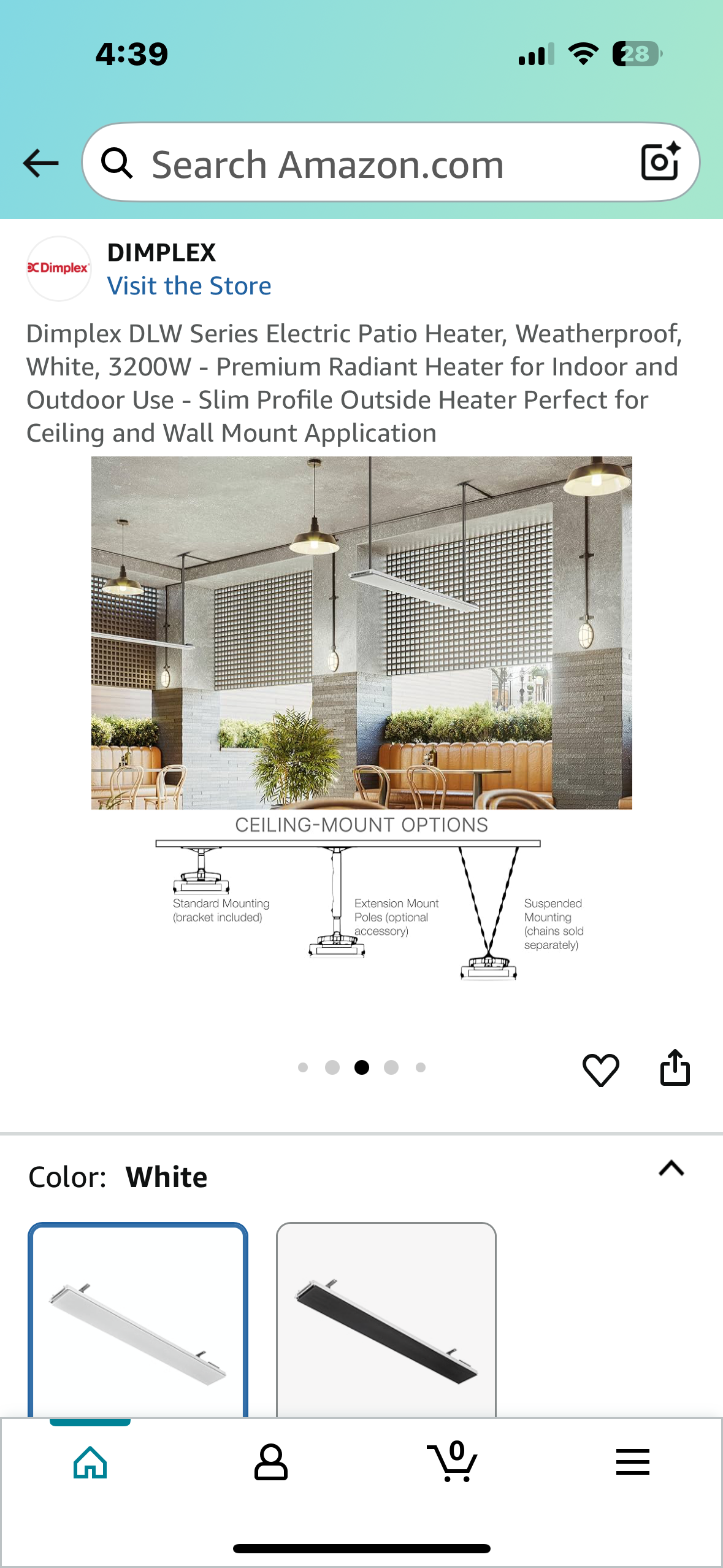 Dimplex DLW Series Electric Patio Heater, Weatherproof, White, 3200W - Premium Radiant Heater for Indoor and Outdoor Use - Slim Profile Outside Heater Perfect for Ceiling and Wall Mount Application (R672)
