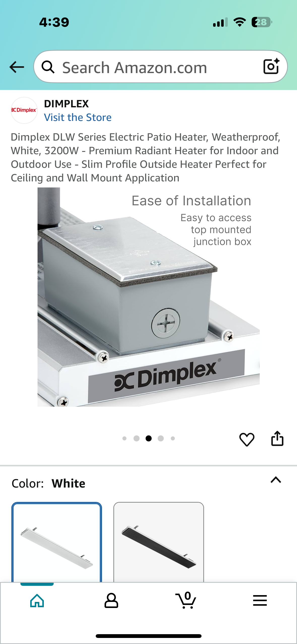 Dimplex DLW Series Electric Patio Heater, Weatherproof, White, 3200W - Premium Radiant Heater for Indoor and Outdoor Use - Slim Profile Outside Heater Perfect for Ceiling and Wall Mount Application (R672)