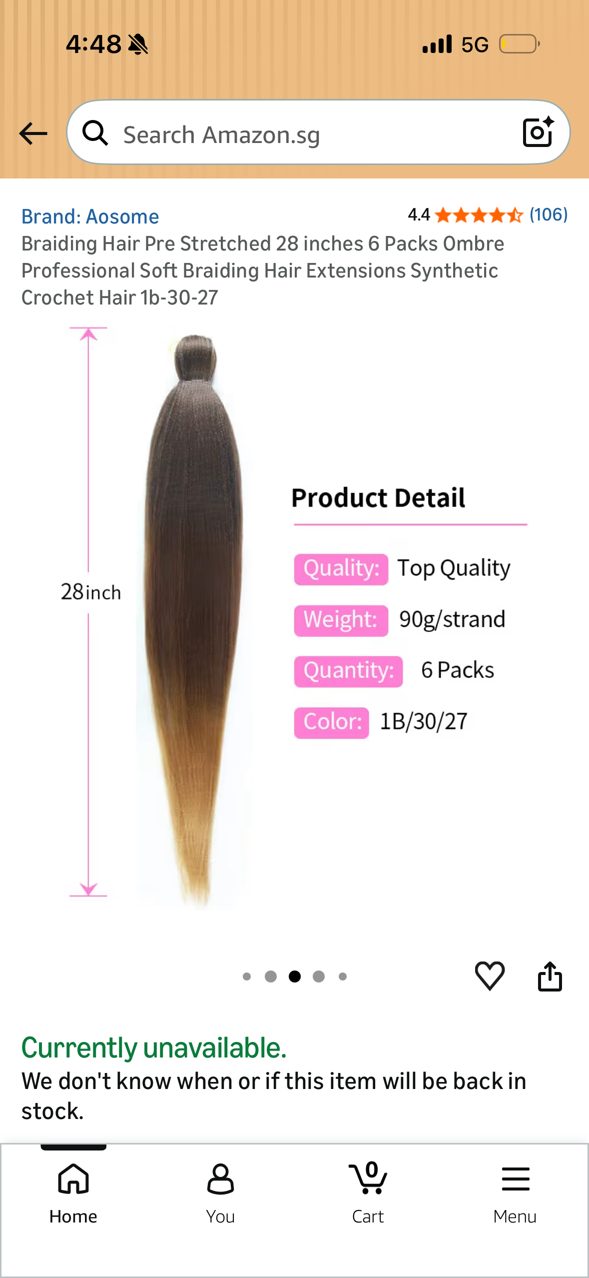 Braiding Hair Pre Stretched 28 inches 6 Packs Ombre Professional Soft Braiding Hair Extensions Synthetic Crochet Hair 1b-30-27