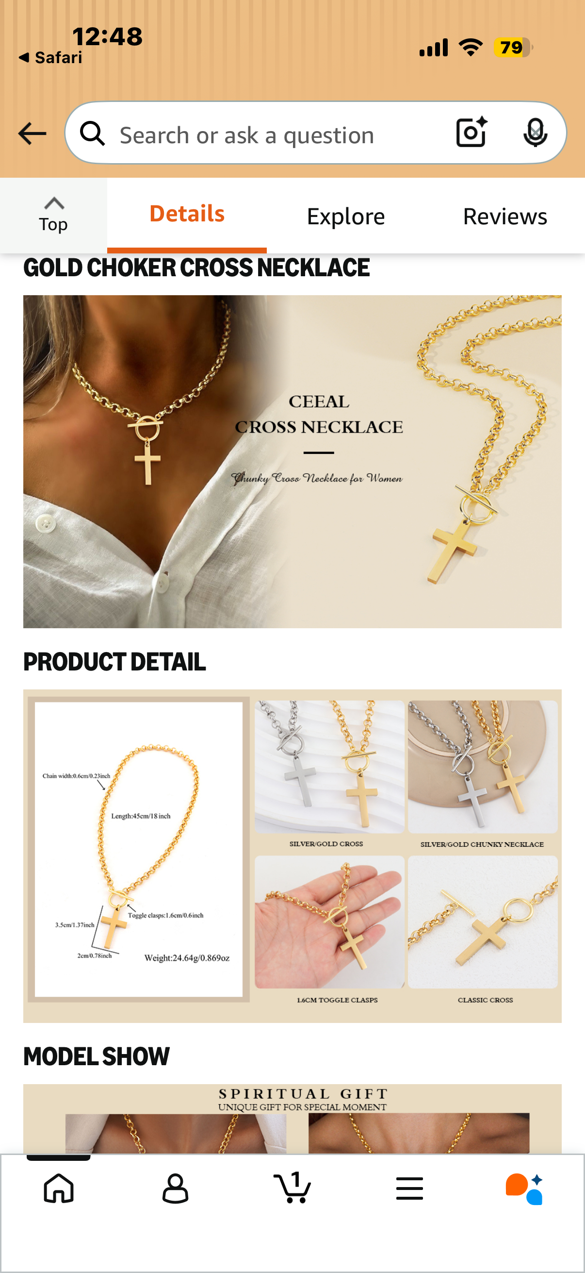 Cross Gold Chunky Necklaces for Women-18K Gold Plated Charm Necklace for Women Jewelry