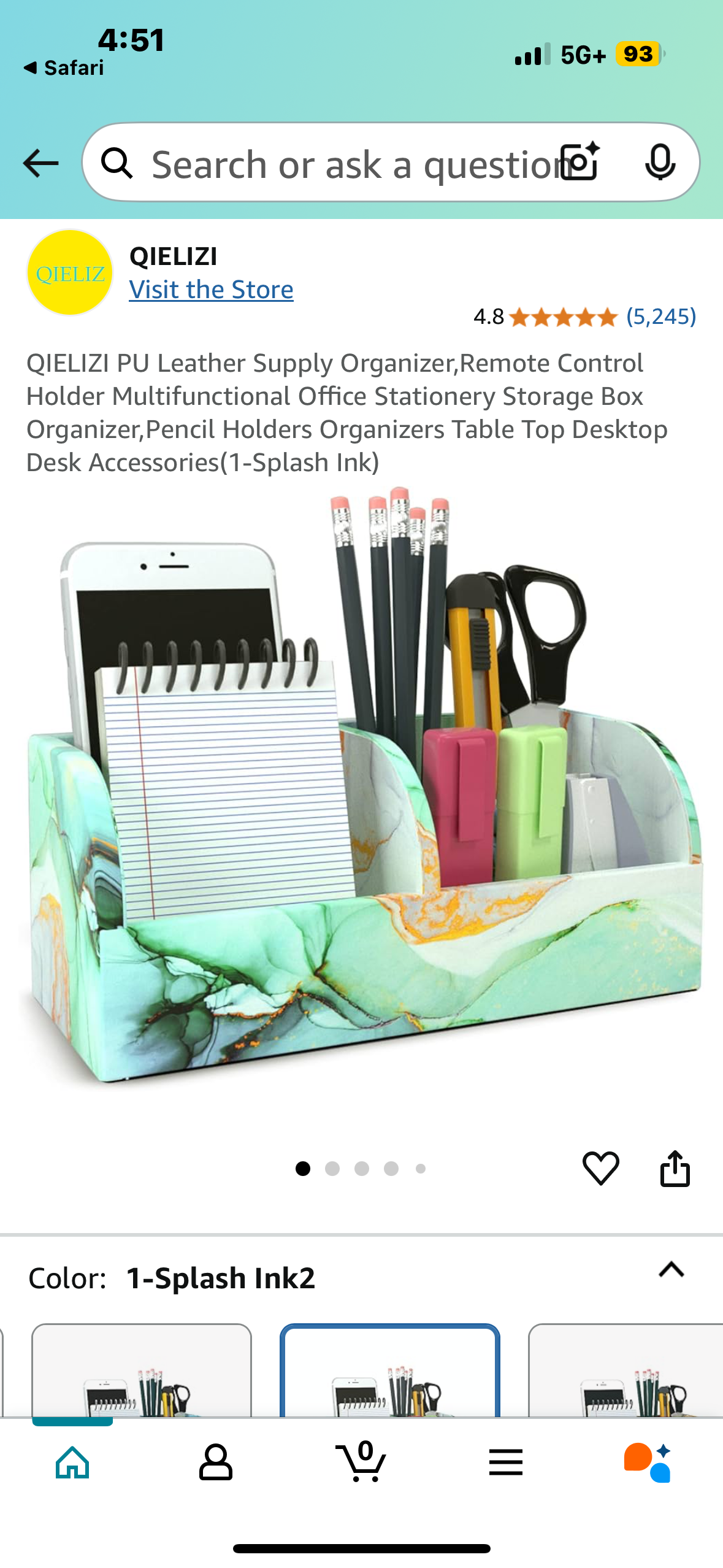 QIELIZI Remote Control Holder, PU Leather Remote Caddy Desktop Organizer with 5 Spacious Compartments for TV Remotes/Media Controllers/Office Supplies (1-Splash Ink)