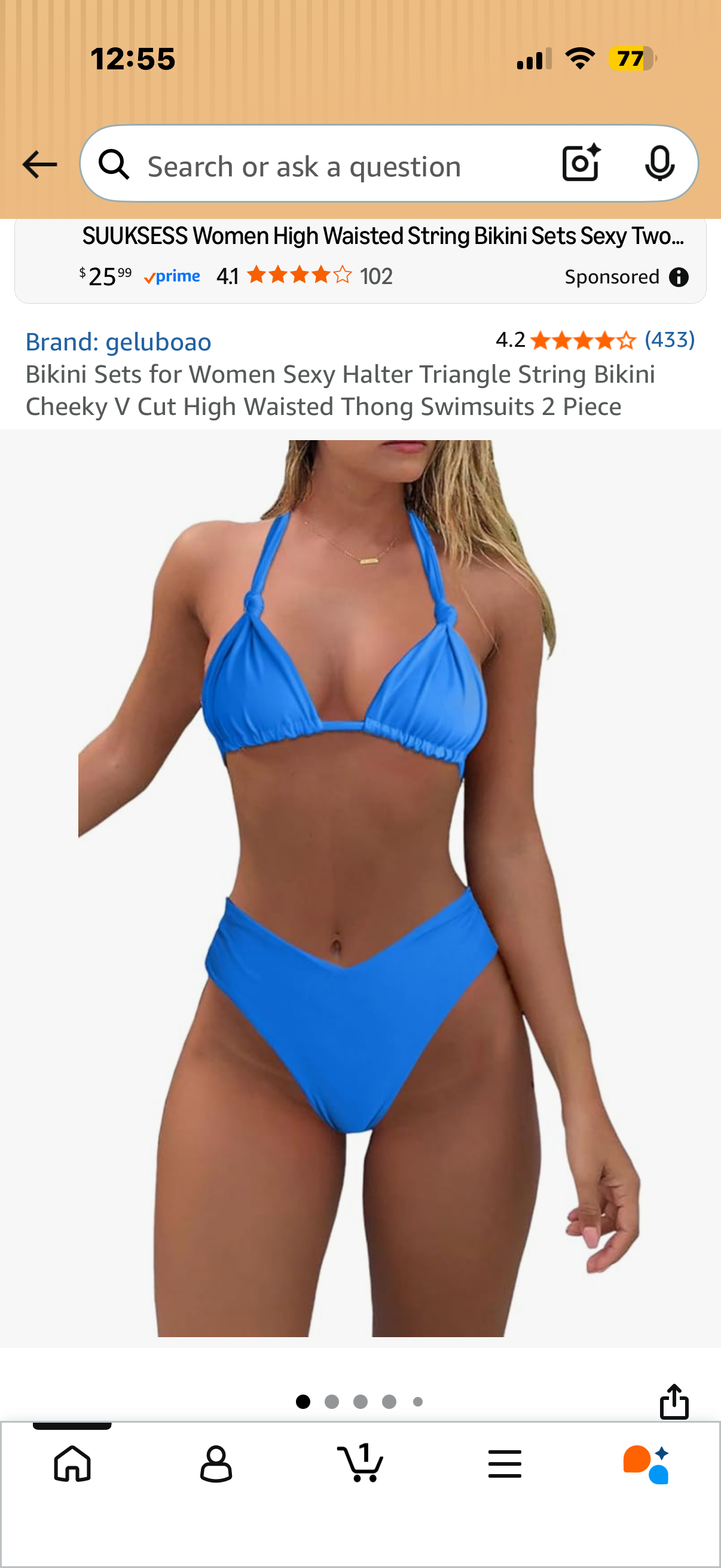 Bikini Sets for Women Sexy Halter Triangle String Bikini Cheeky V Cut High Waisted Thong Swimsuits 2 Piece (Size Large)