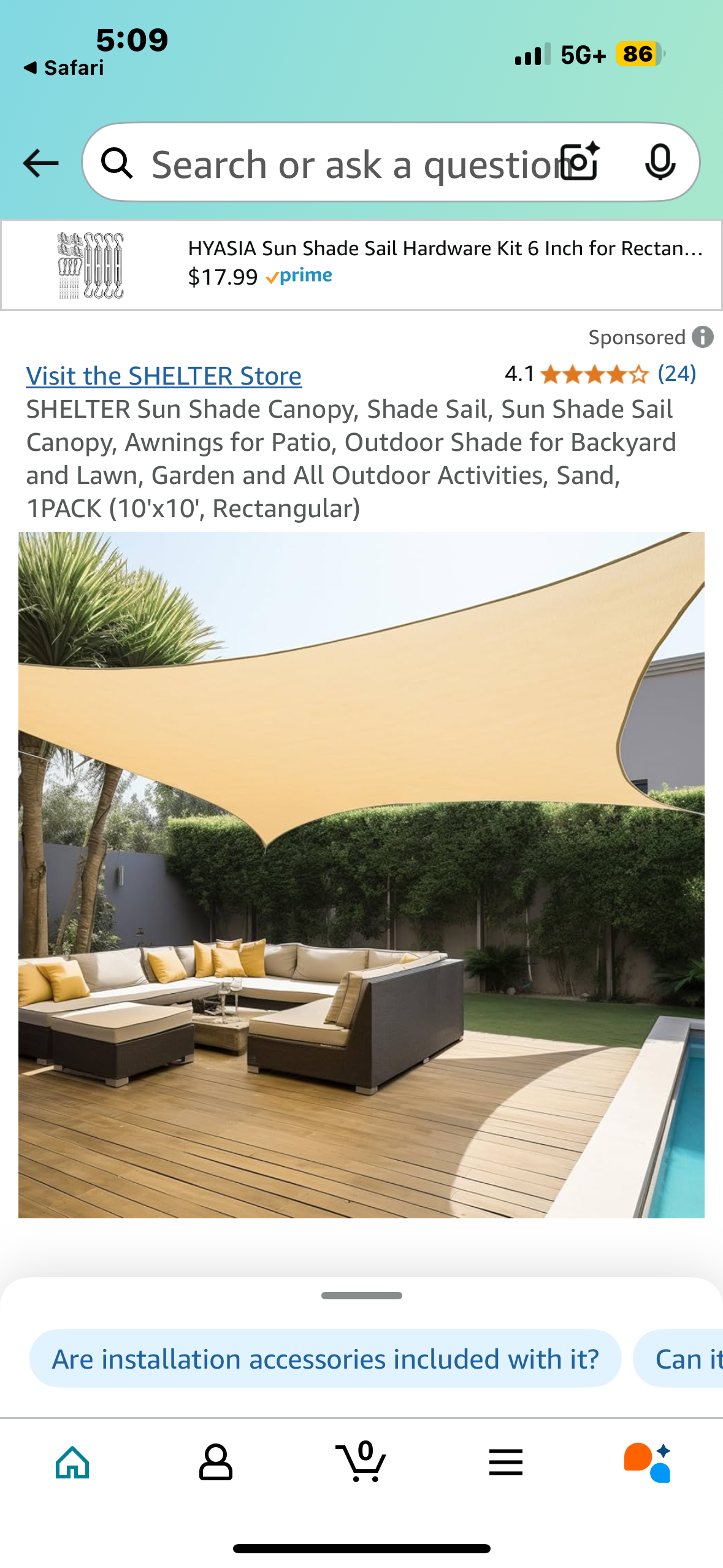 SHELTER Sun Shade Canopy, Shade Sail, Sun Shade Sail Canopy, Awnings for Patio, Outdoor Shade for Backyard and Lawn, Garden and All Outdoor Activities, Sand, 1PACK (10'x10', Rectangular