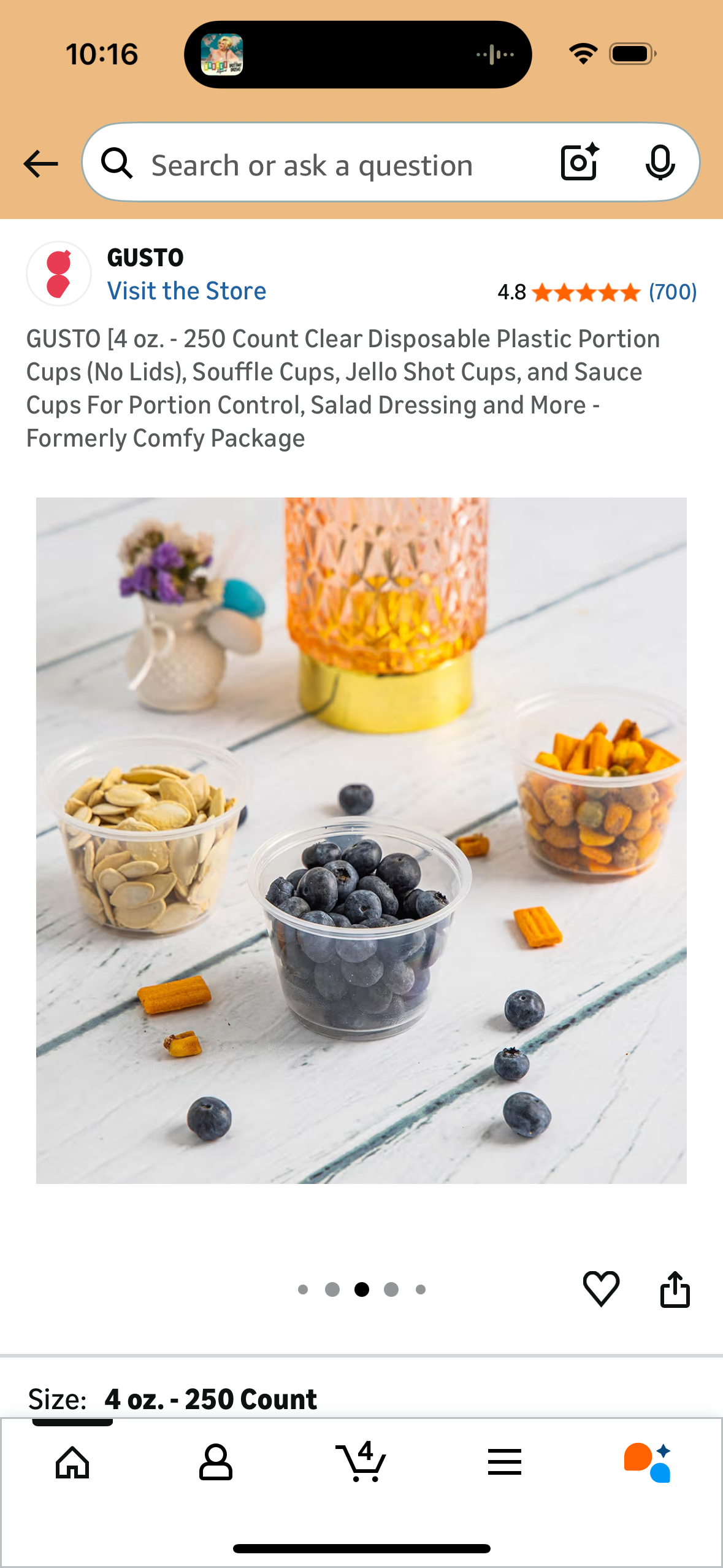 GUSTO [4 oz. - 250 Count Clear Disposable Plastic Portion Cups (No Lids), Souffle Cups, Jello Shot Cups, and Sauce Cups For Portion Control, Salad Dressing and More - Formerly Comfy Package