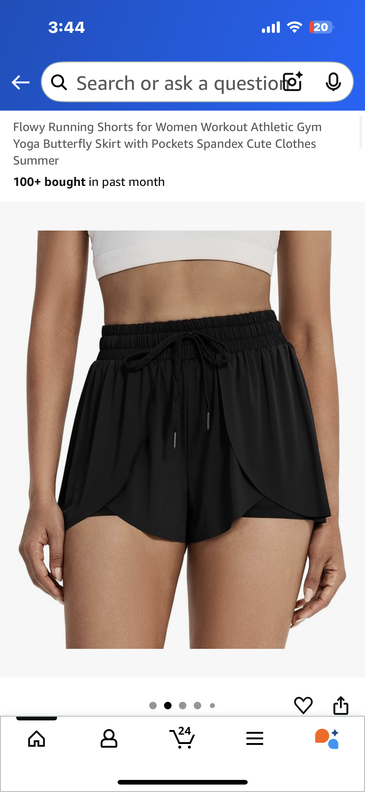 Flowy Running Shorts for Women Gym Yoga Butterfly Skirt with Pockets, Black (Size Small)