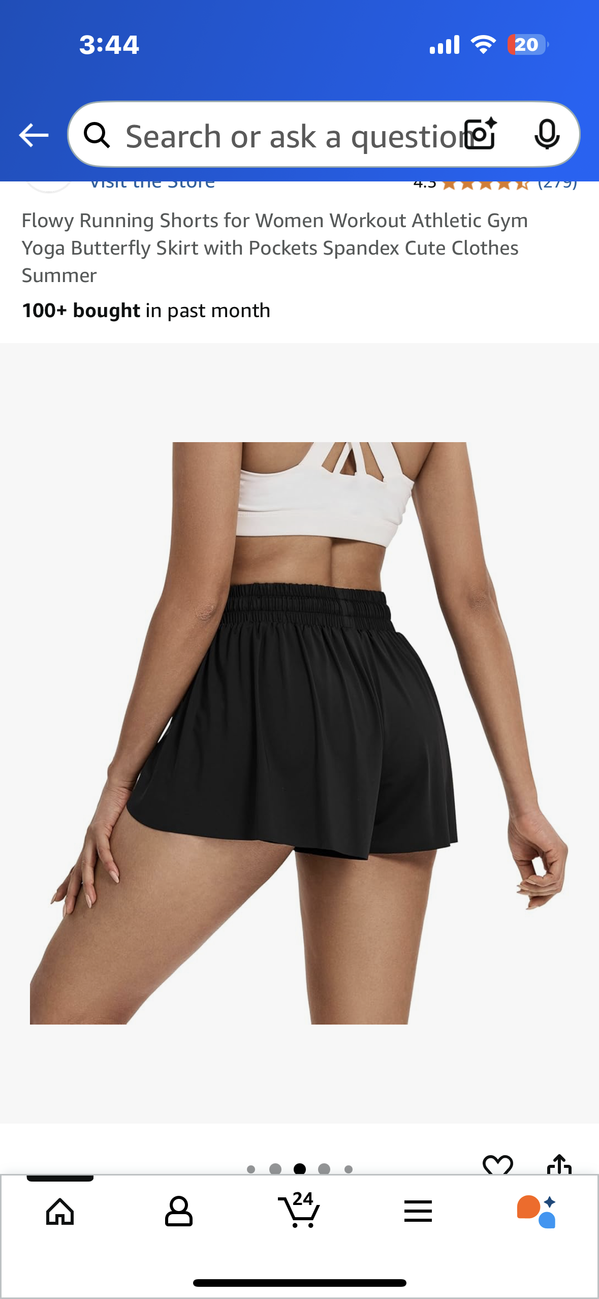 Flowy Running Shorts for Women Gym Yoga Butterfly Skirt with Pockets, Black (Size Small)