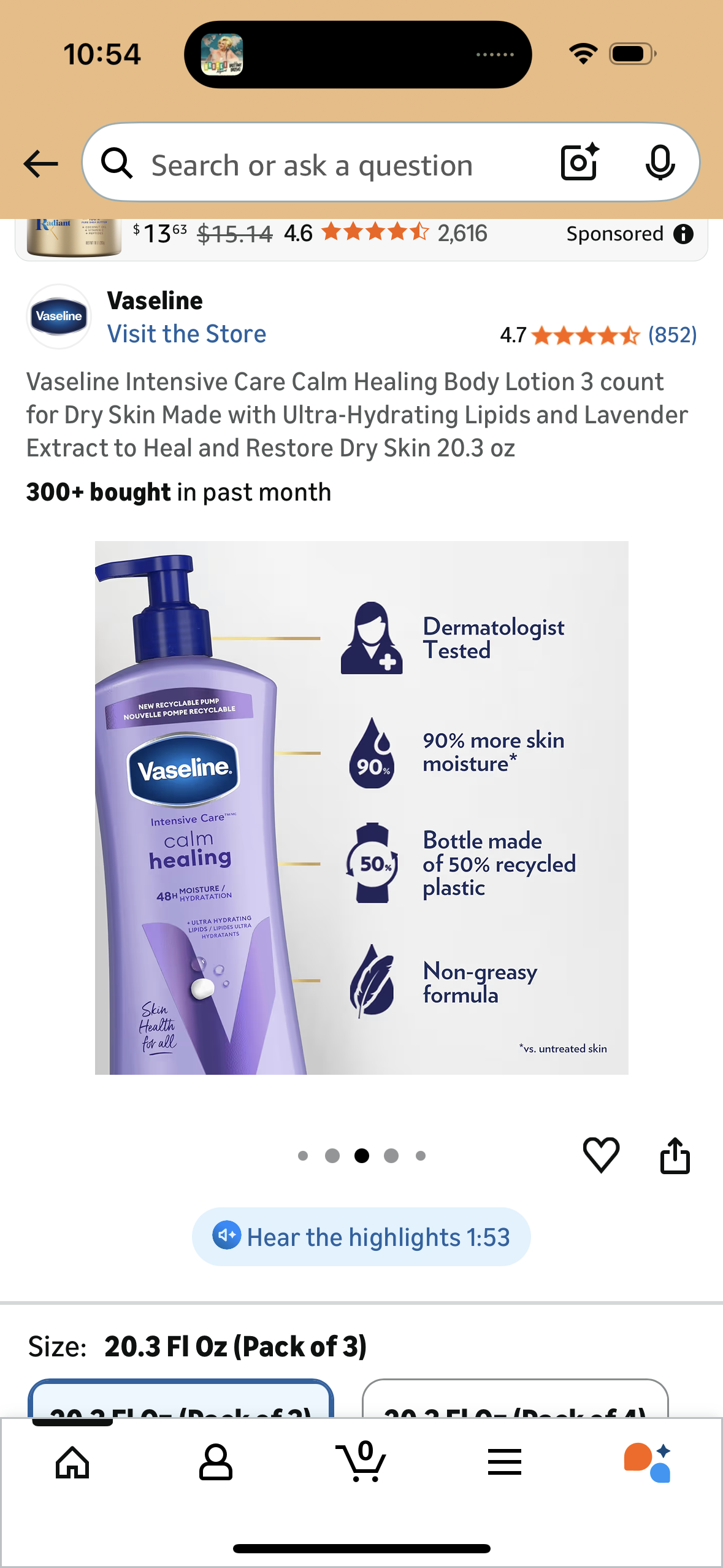 Vaseline Intensive Care Calm Healing Body Lotion 3 count for Dry Skin Made with Ultra-Hydrating Lipids and Lavender Extract to Heal and Restore Dry Skin 20.3 oz