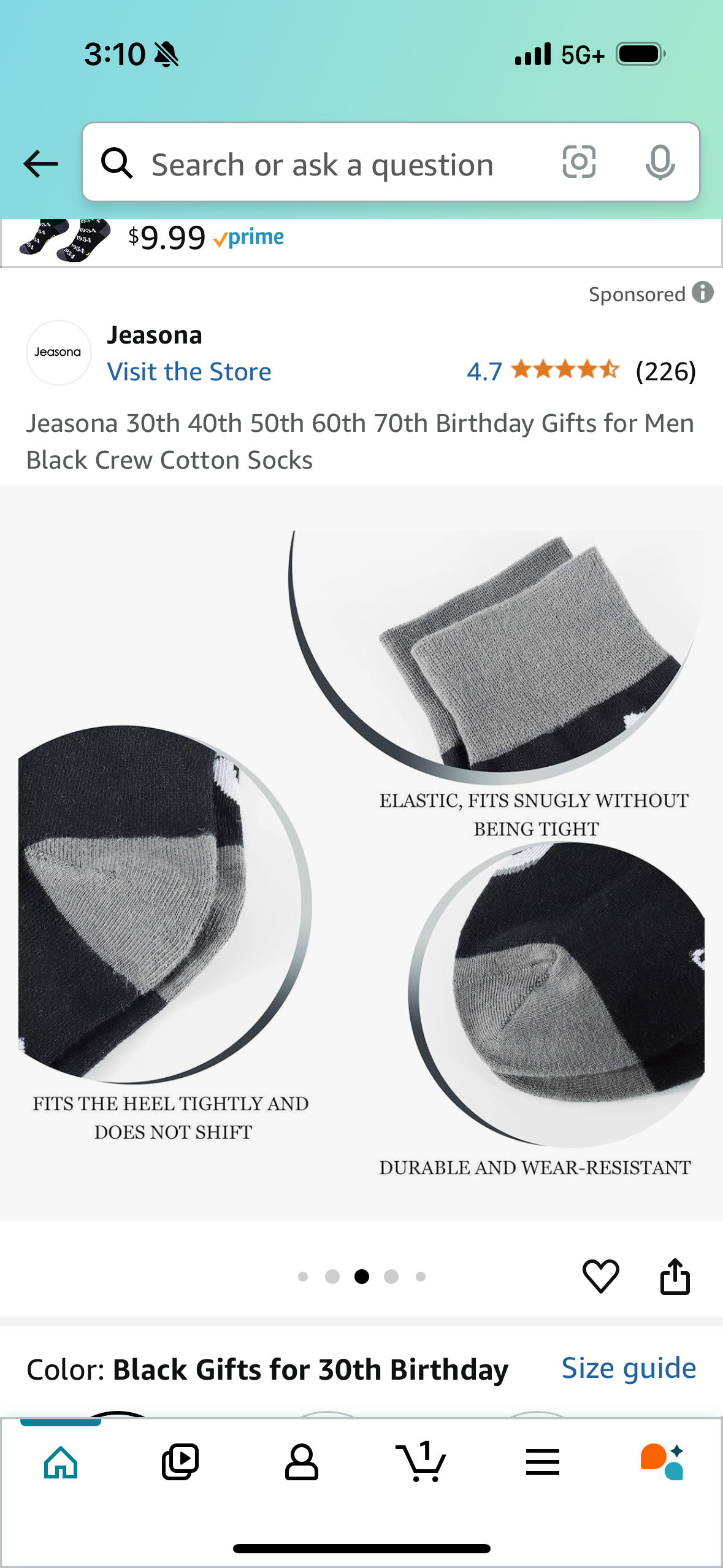 30th Birthday Gifts for Men Black Crew Cotton Socks