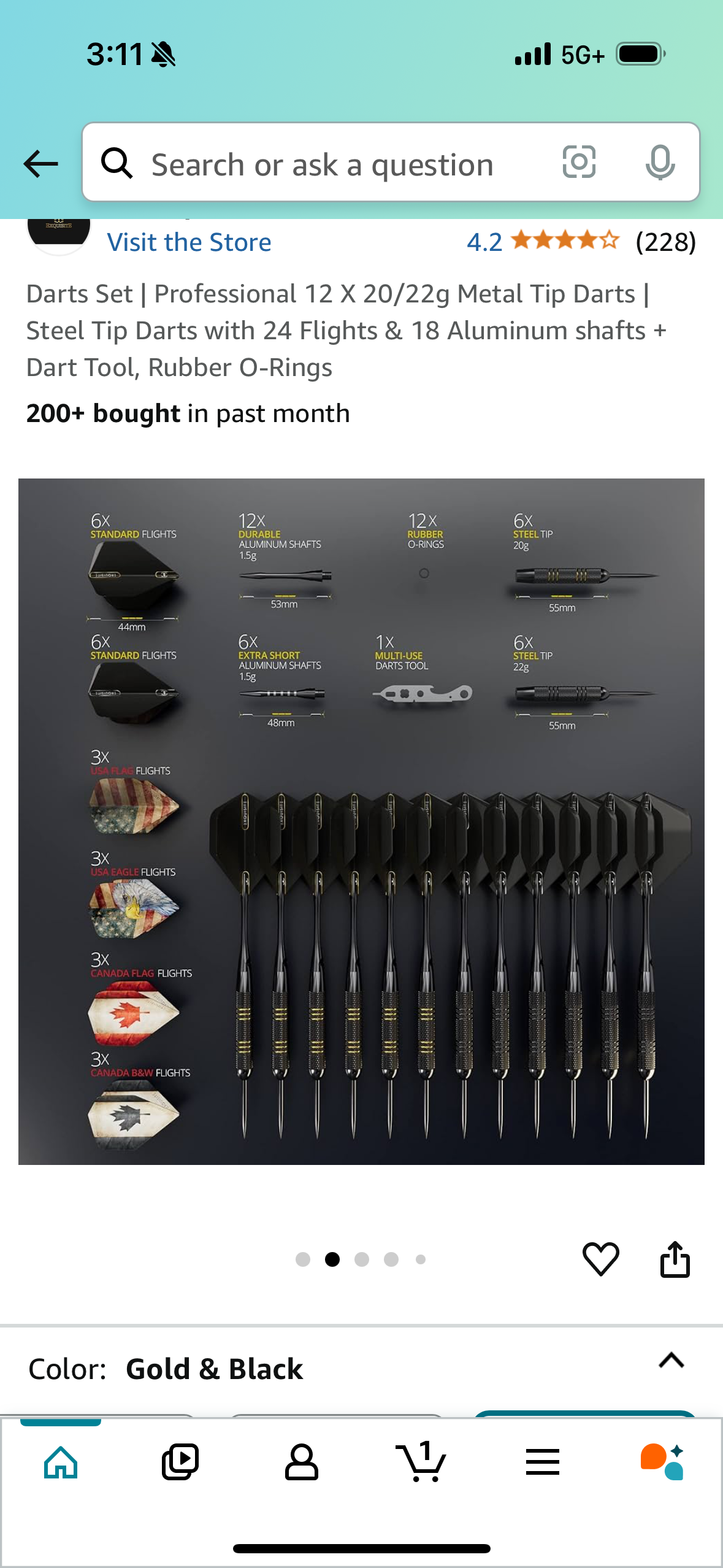 Darts Set | Professional 12 X 20/22g Metal Tip Darts | Steel Tip Darts with 24 Flights & 18 Aluminum shafts + Dart Tool, Rubber O-Rings