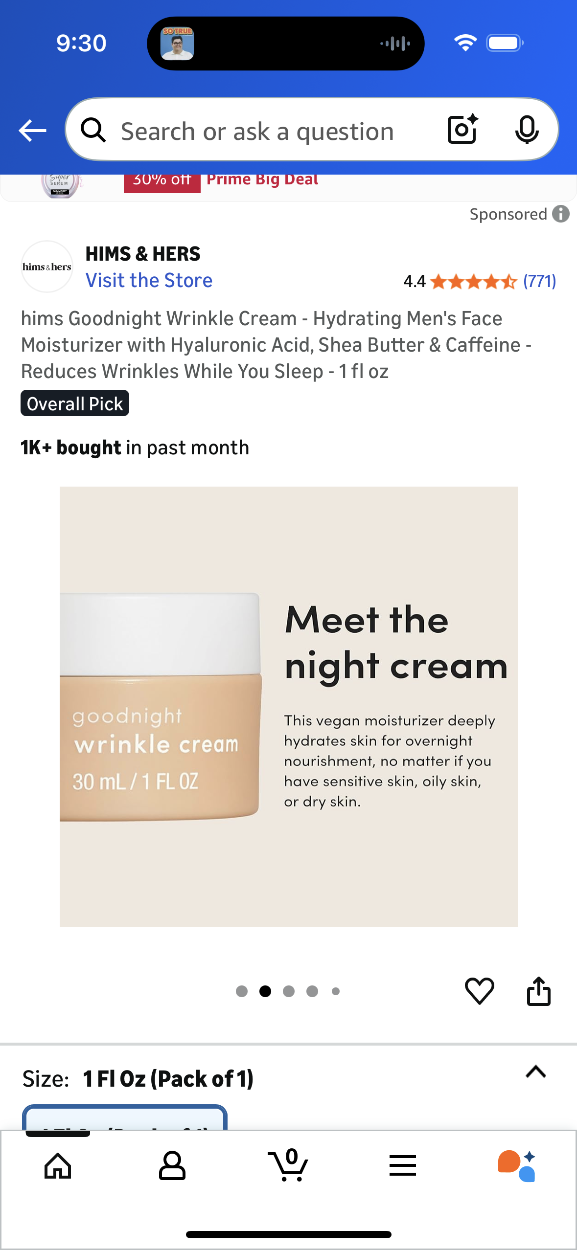 hims Goodnight Wrinkle Cream - Hydrating Men's Face Moisturizer with Hyaluronic Acid, Shea Butter & Caffeine - Reduces Wrinkles While You Sleep - 1 fl oz