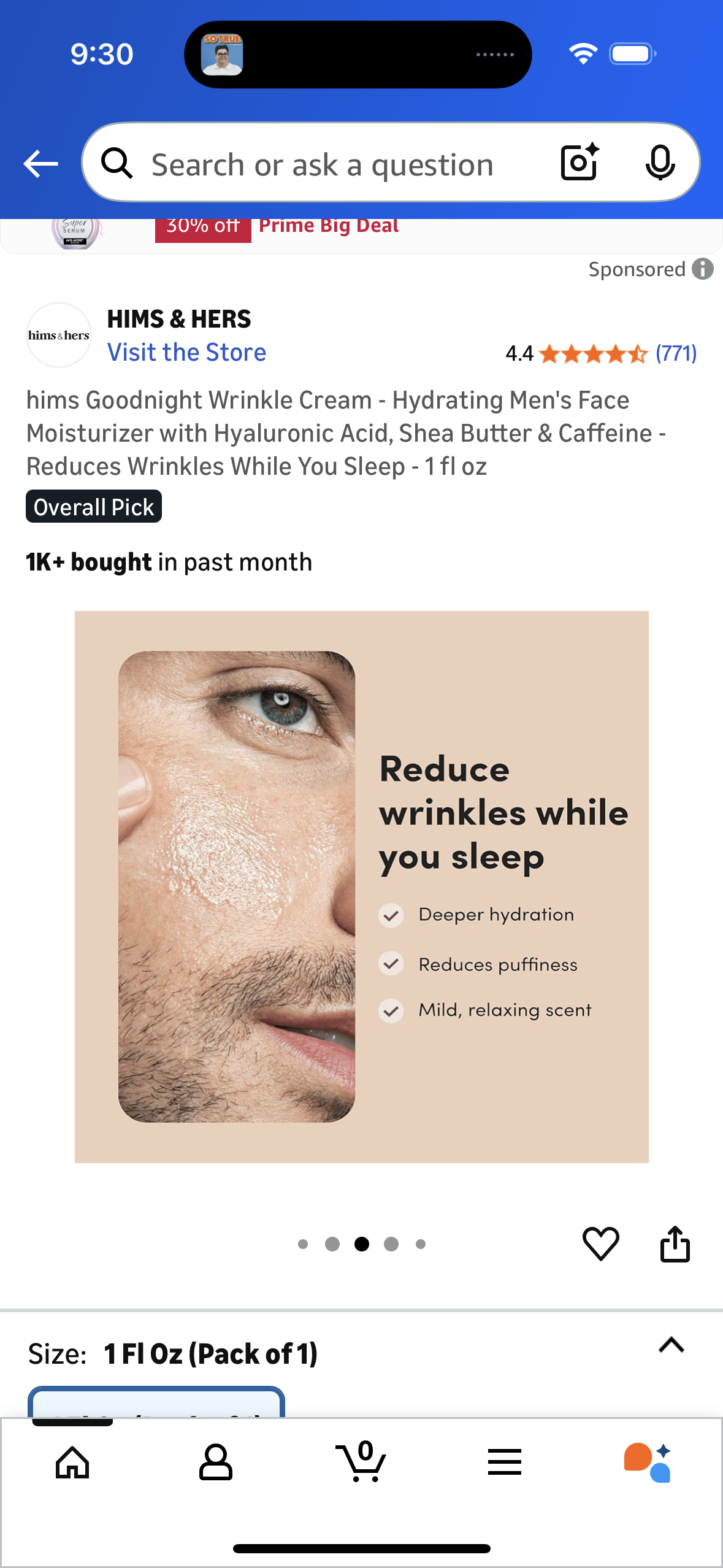 hims Goodnight Wrinkle Cream - Hydrating Men's Face Moisturizer with Hyaluronic Acid, Shea Butter & Caffeine - Reduces Wrinkles While You Sleep - 1 fl oz