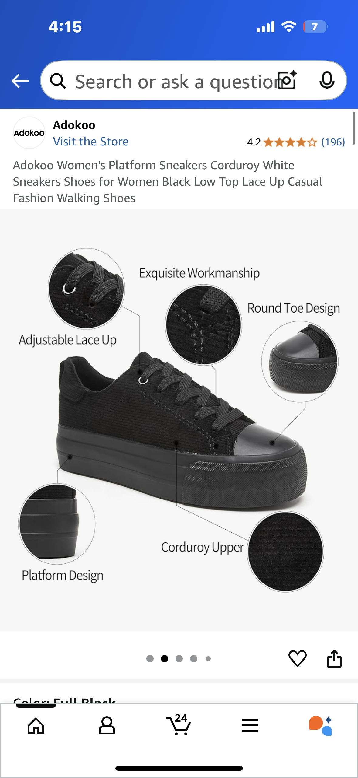 Adokoo Women's Platform Sneakers, Black Low Top Lace Up Casual Fashion Walking Shoes (Size 8)