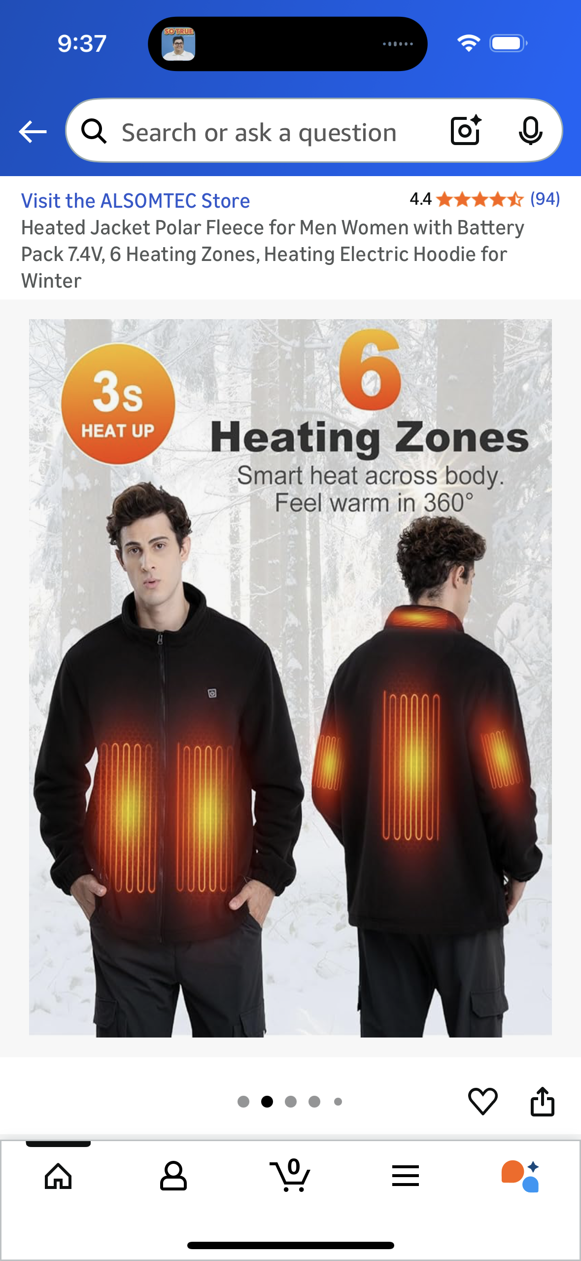 Heated Jacket Polar Fleece for Men Women with Battery Pack 7.4V, 6 Heating Zones, Heating Electric Hoodie for Winter