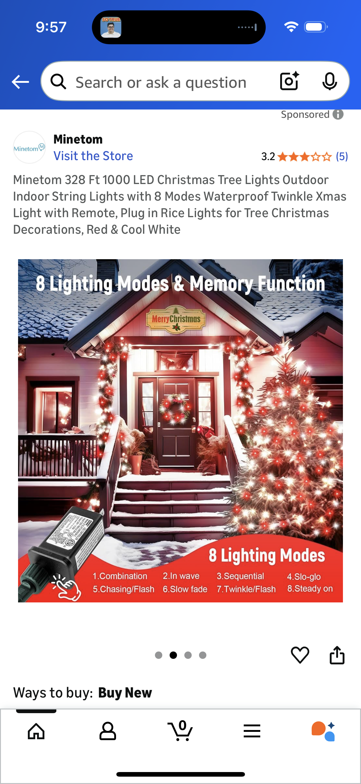 Minetom 328 Ft 1000 LED Christmas Tree Lights Outdoor Indoor String Lights with 8 Modes Waterproof Twinkle Xmas Light with Remote, Plug in Rice Lights for Tree Christmas Decorations, Red & Cool White