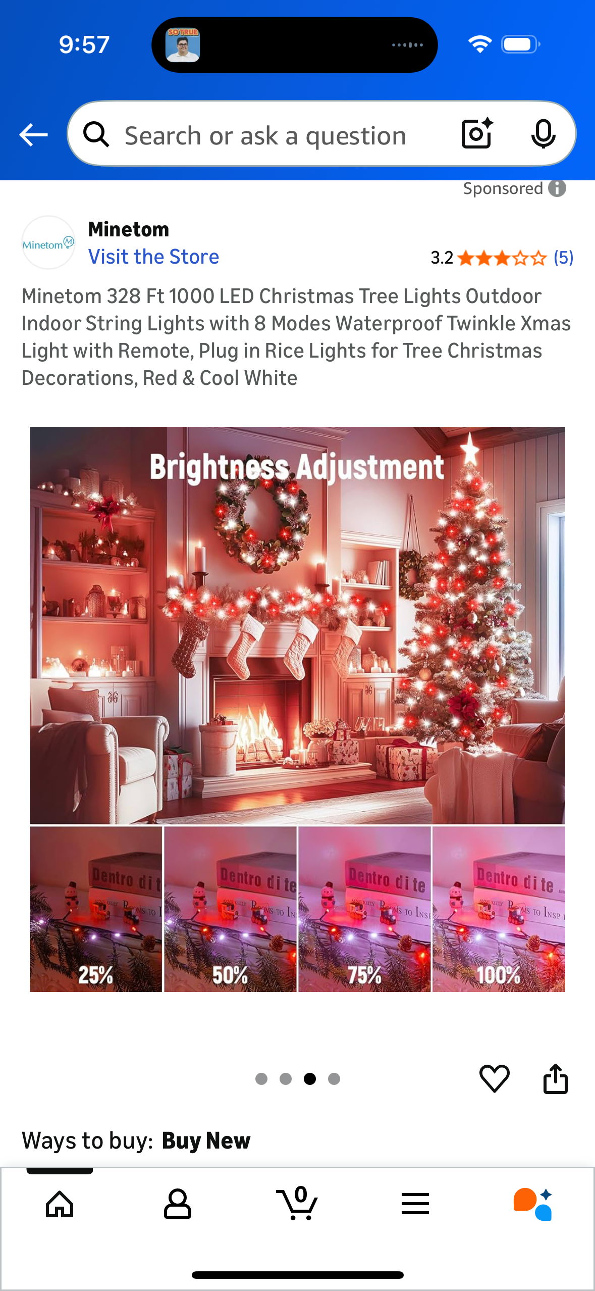 Minetom 328 Ft 1000 LED Christmas Tree Lights Outdoor Indoor String Lights with 8 Modes Waterproof Twinkle Xmas Light with Remote, Plug in Rice Lights for Tree Christmas Decorations, Red & Cool White
