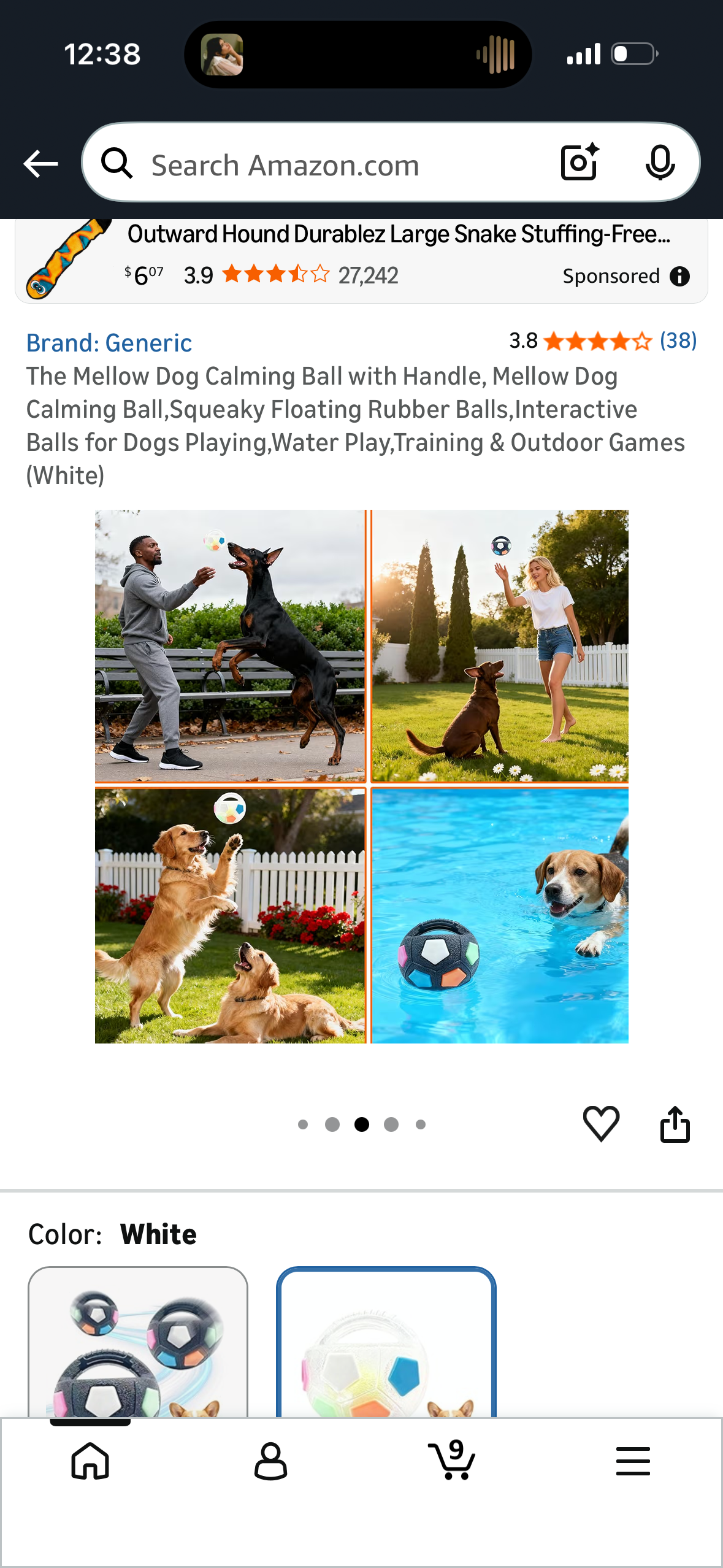 The Mellow Dog Calming Ball with Handle, Mellow Dog Calming Ball,Squeaky Floating Rubber Balls,Interactive Balls for Dogs Playing,Water Play,Training & Outdoor Games (White)