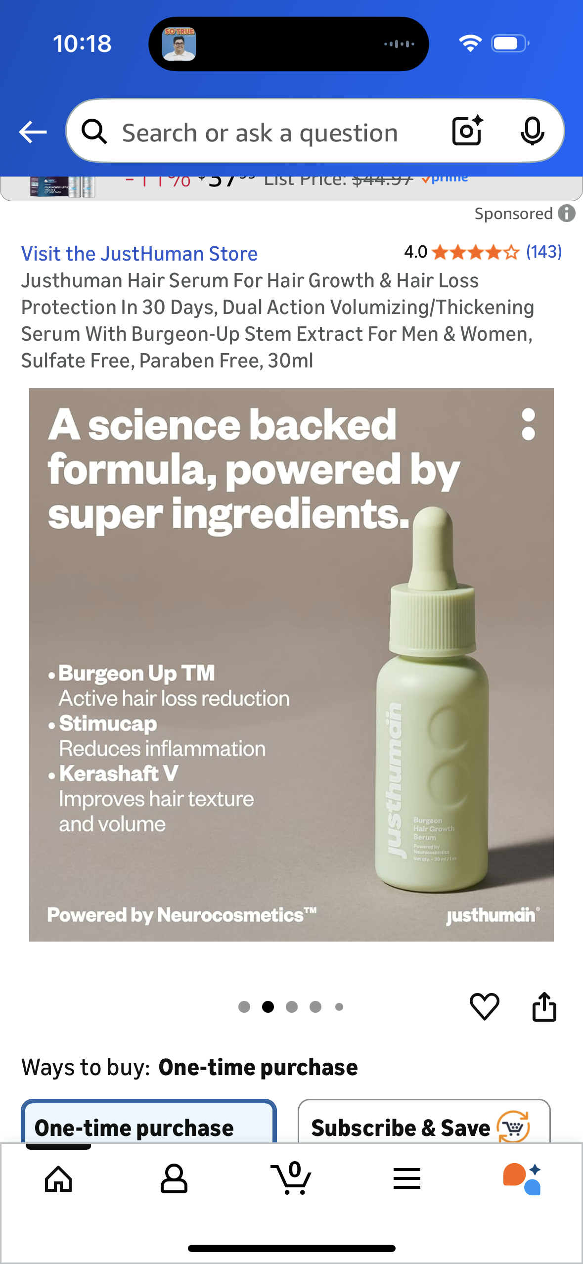 Justhuman Hair Serum For Hair Growth & Hair Loss Protection In 30 Days, Dual Action Volumizing/Thickening Serum With Burgeon-Up Stem Extract For Men & Women, Sulfate Free, Paraben Free, 30ml