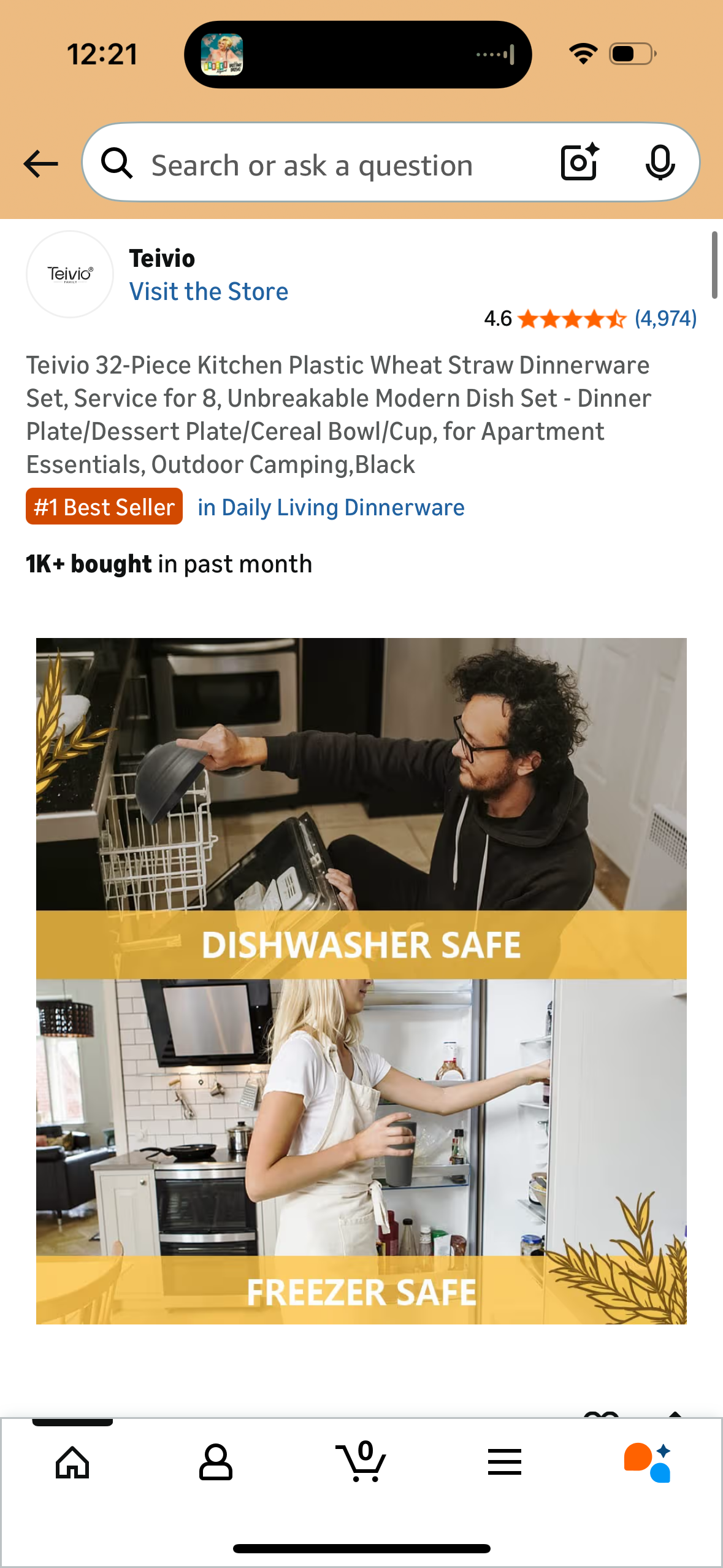 Teivio 32-Piece Kitchen Plastic Wheat Straw Dinnerware Set, Service for 8, Unbreakable Modern Dish Set - Dinner Plate/Dessert Plate/Cereal Bowl/Cup, for Apartment Essentials, Outdoor Camping,Black