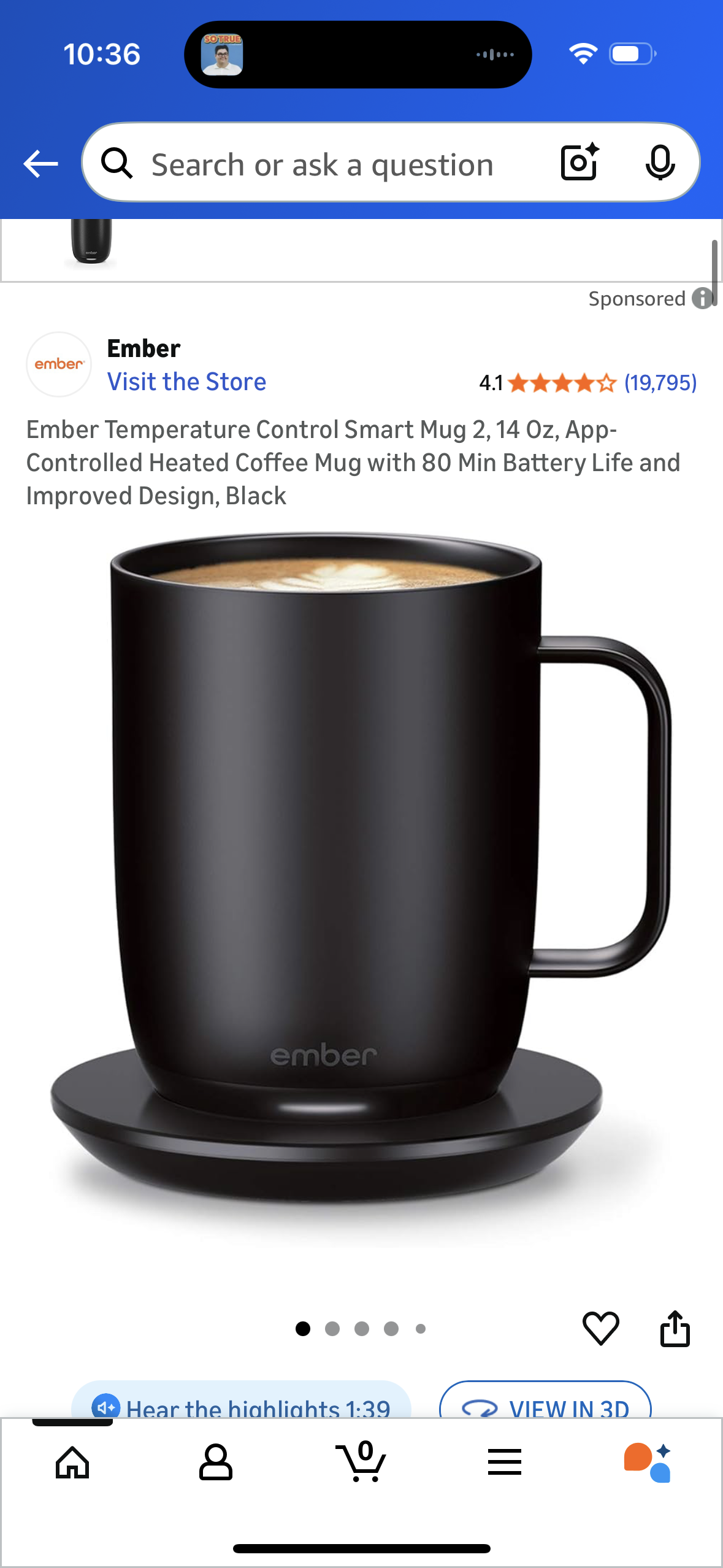 Ember Temperature Control Smart Mug 2, 14 Oz, App-Controlled Heated Coffee Mug with 80 Min Battery Life and Improved Design, Black