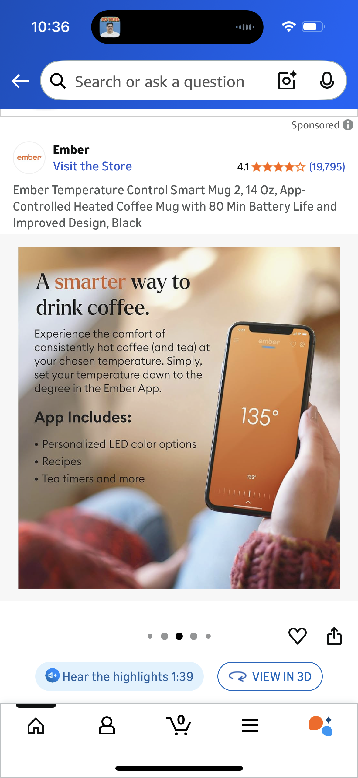 Ember Temperature Control Smart Mug 2, 14 Oz, App-Controlled Heated Coffee Mug with 80 Min Battery Life and Improved Design, Black