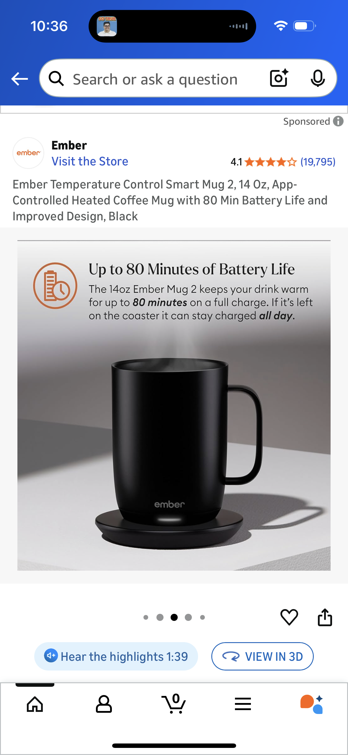 Ember Temperature Control Smart Mug 2, 14 Oz, App-Controlled Heated Coffee Mug with 80 Min Battery Life and Improved Design, Black