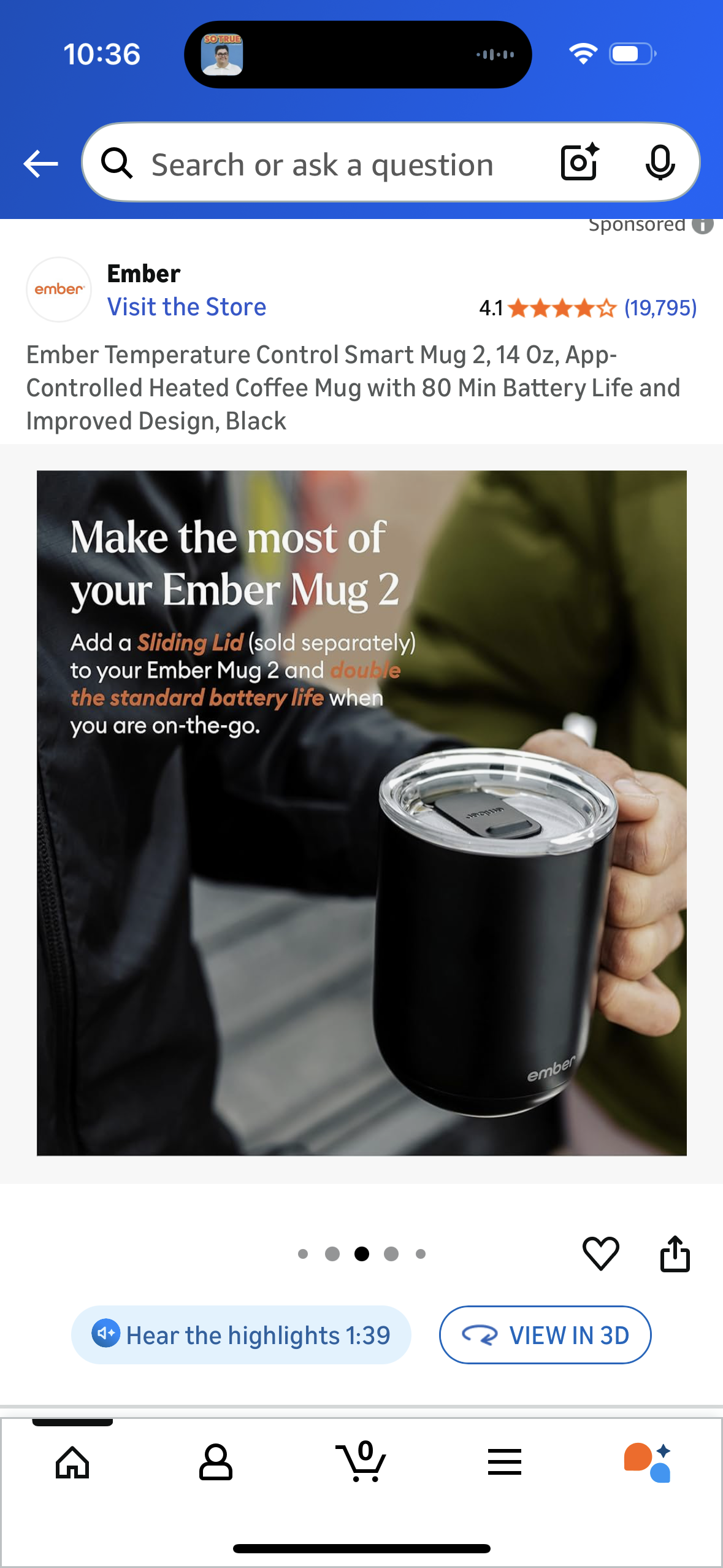 Ember Temperature Control Smart Mug 2, 14 Oz, App-Controlled Heated Coffee Mug with 80 Min Battery Life and Improved Design, Black